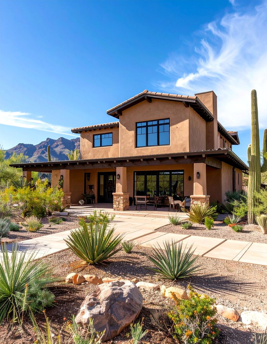 Southwestern Adobe Style with Flat Roofs - 25 Dark Brown House With Black Trim