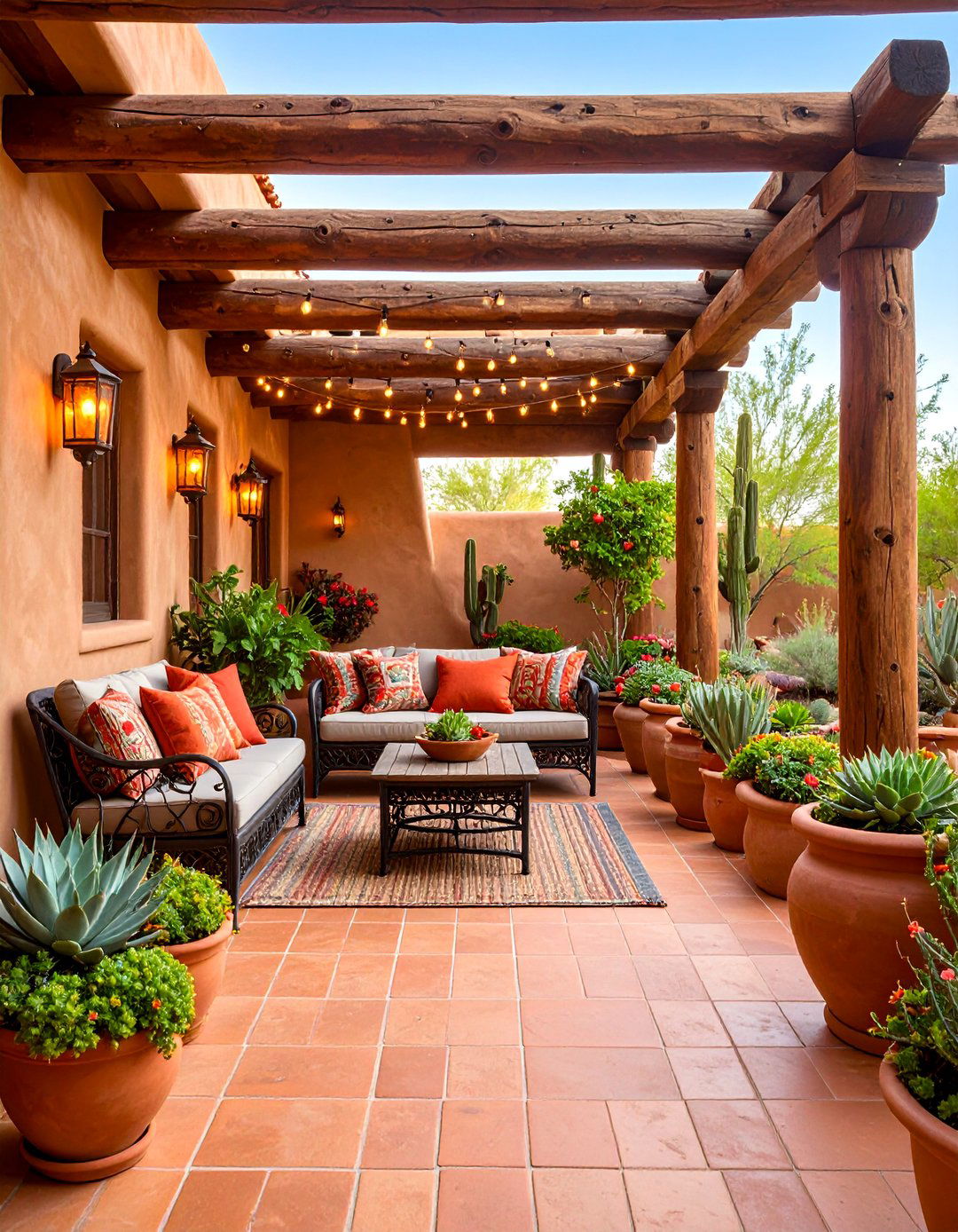 Southwestern Adobe Veranda with Desert Plants - 25 Veranda Ideas
