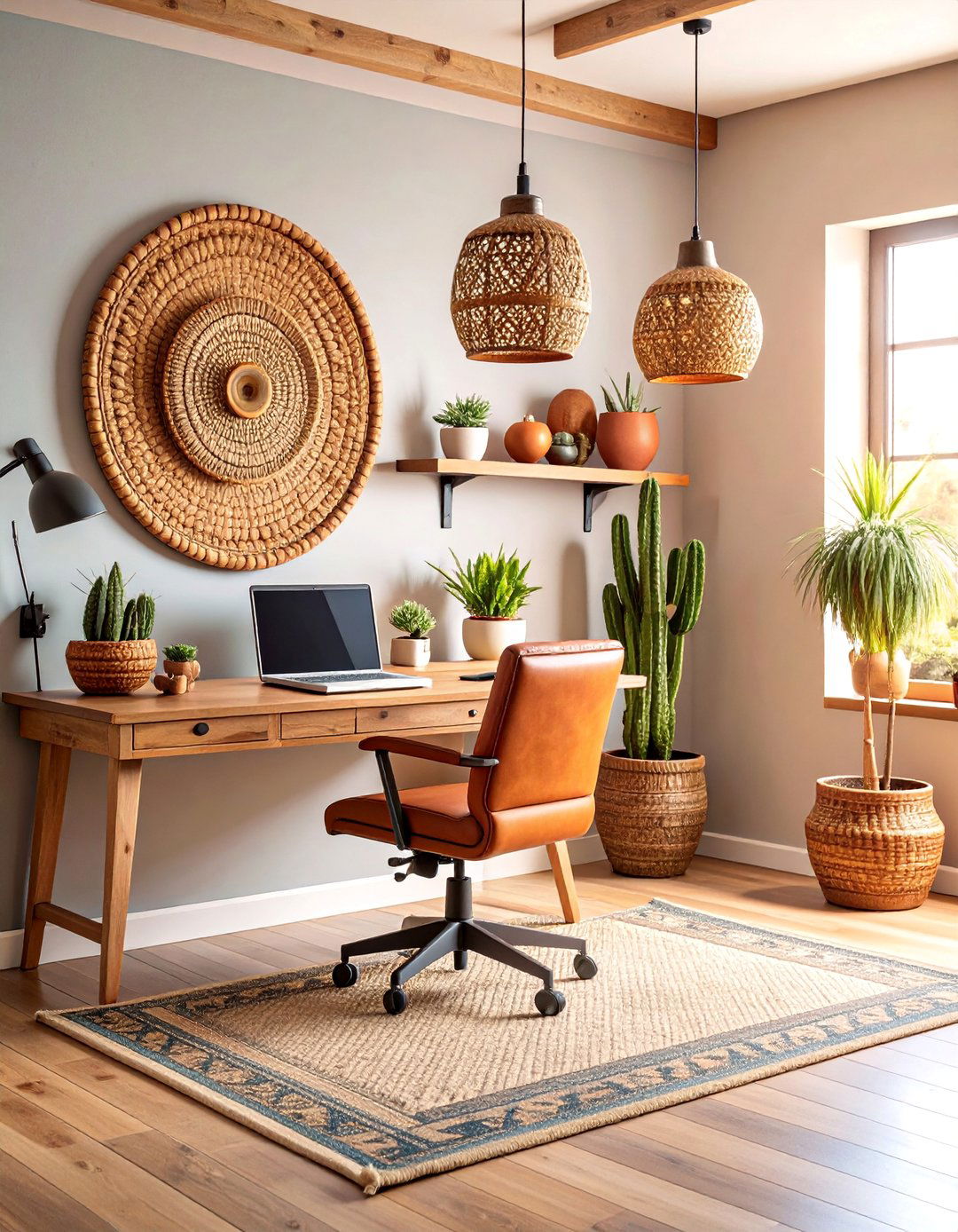 Southwestern Home Office with Woven Basket Wall Art - 25 Southwest Interior Design Ideas