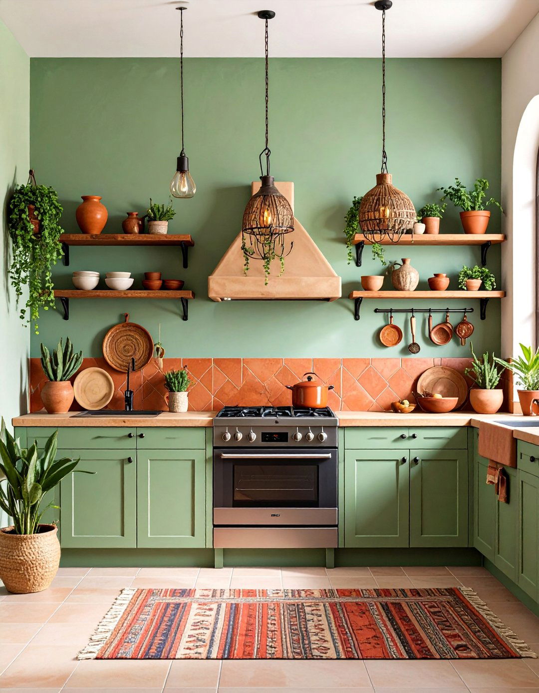 Southwestern Kitchen with Olive Green Adobe Style Wall - 25 Olive Green Accent Wall Ideas