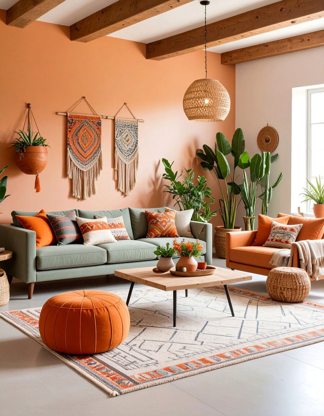 Southwestern Orange Adobe and Sage Grey Desert Living Room - 25 Orange and Grey Living Room Ideas