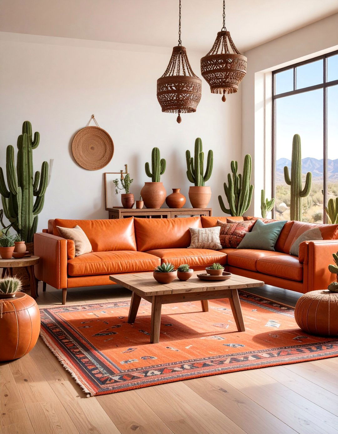 Southwestern Orange Couch Living Room with Desert Colors - 25 Orange Couch Living Room Ideas