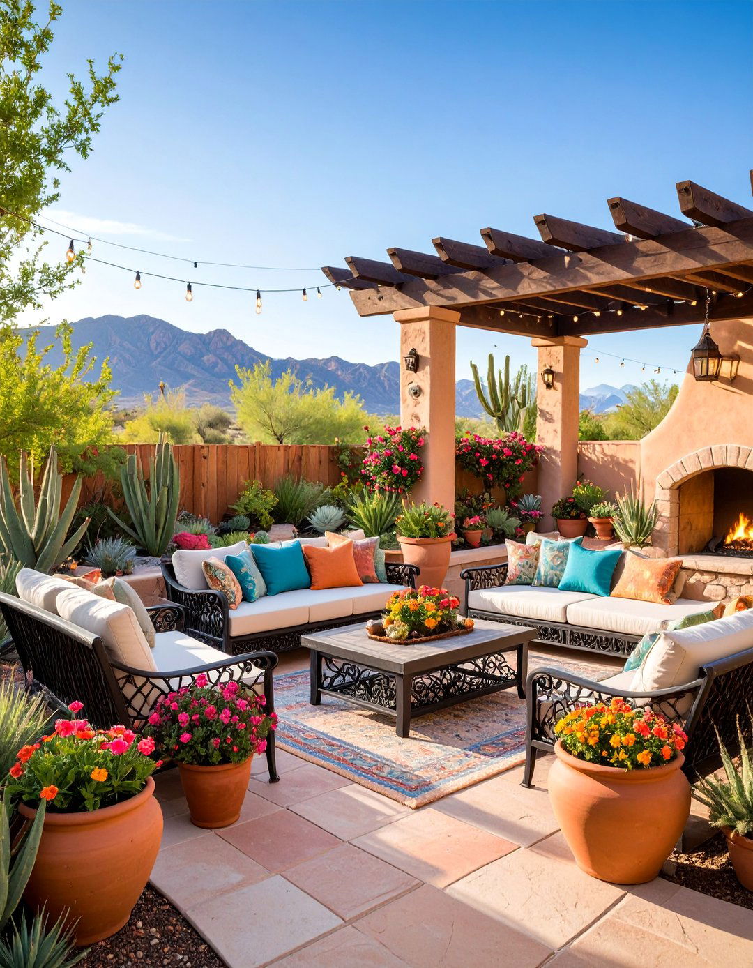 Southwestern Patio with Outdoor Fireplace - 25 Southwestern Decor Ideas