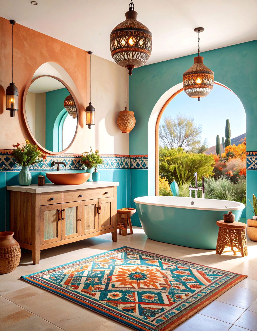 Southwestern Turquoise and Terracotta Theme - 25 Western Bathroom Ideas