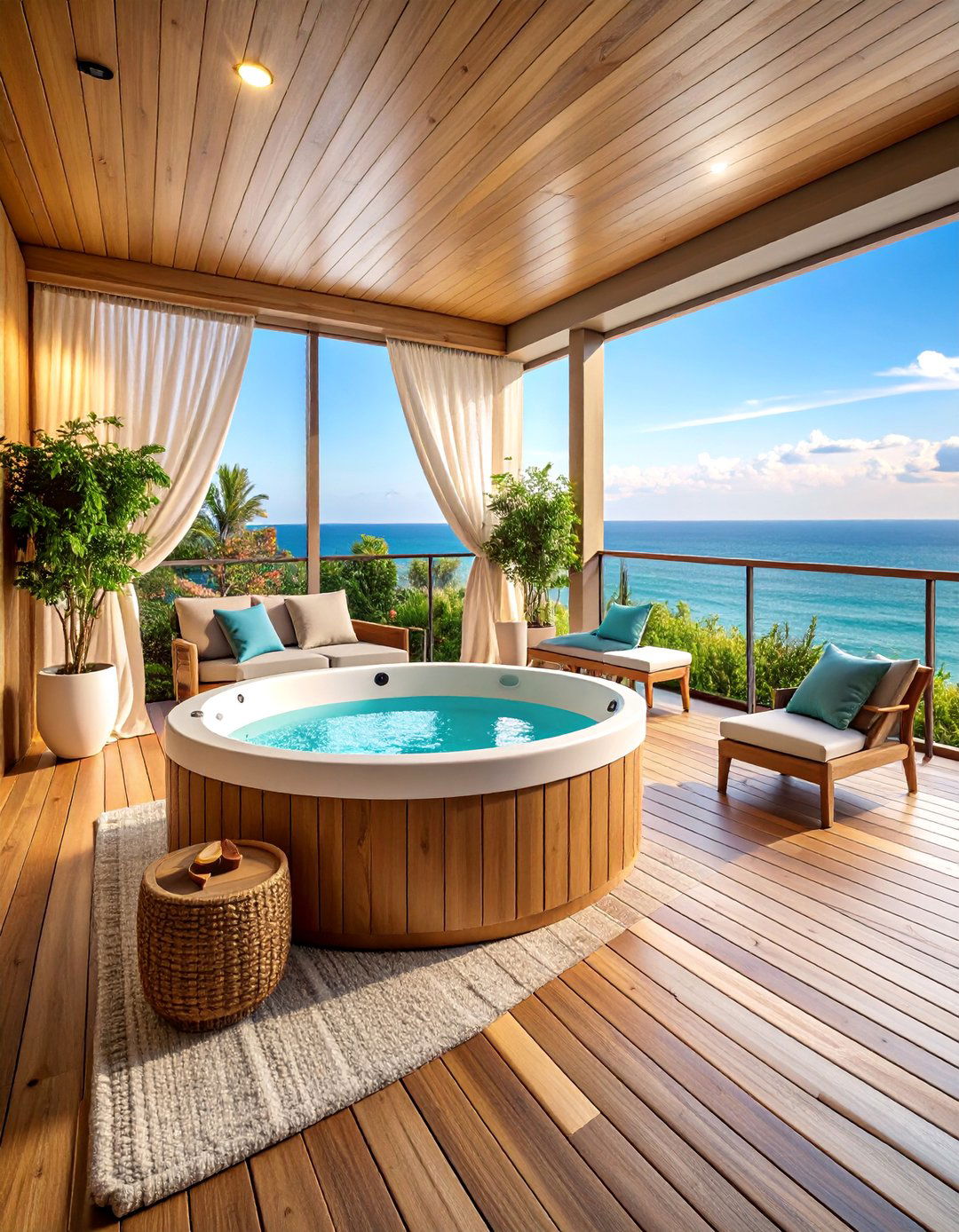 Spa Inspired Balcony with Hot Tub and Relaxation Zone - 25 Large Balcony Ideas