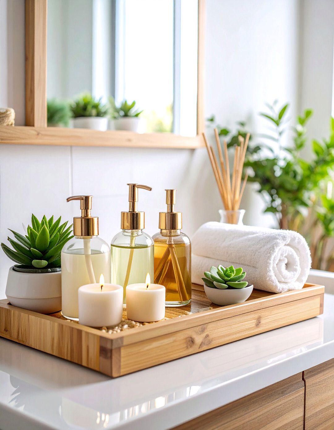 Spa Inspired Bathroom Vanity Tray with Natural Elements - 25 Tray Decor Ideas