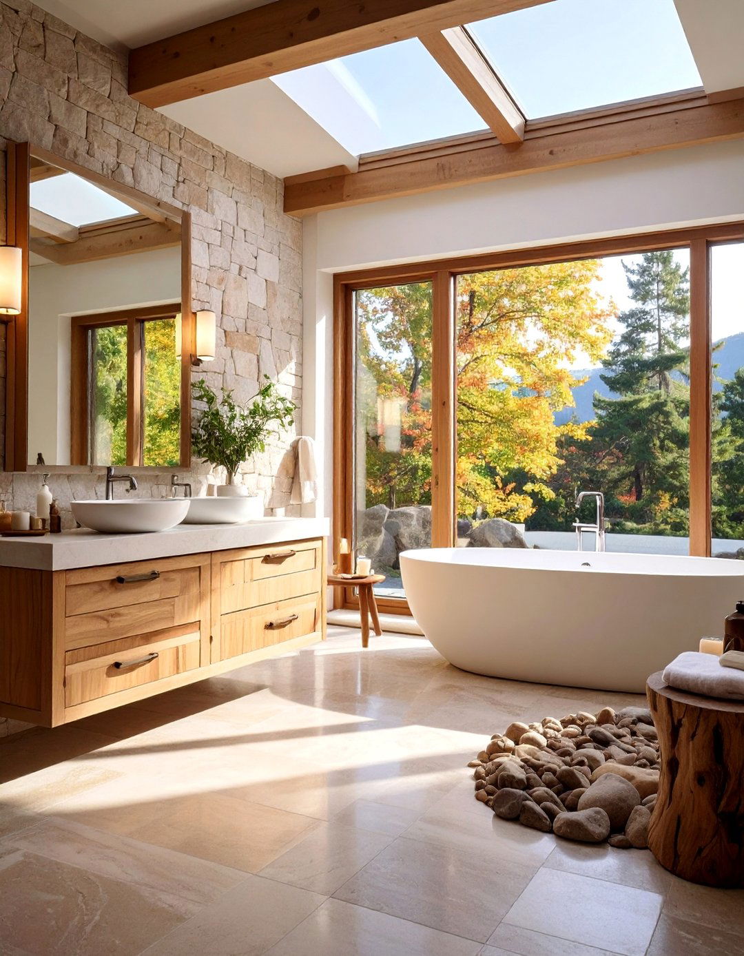 Spa Inspired Family Bathroom with Natural Stone Features - 25 Family Bathroom Ideas