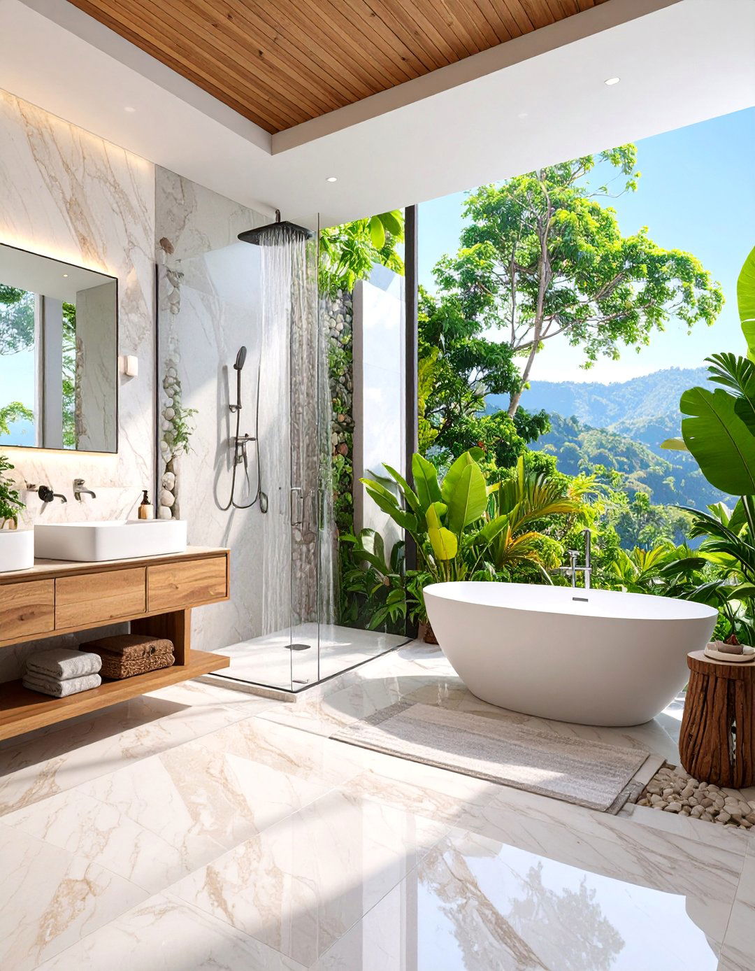 Spa Inspired Marble Bathroom with Natural Stone Elements - 25 Marble Bathroom Ideas
