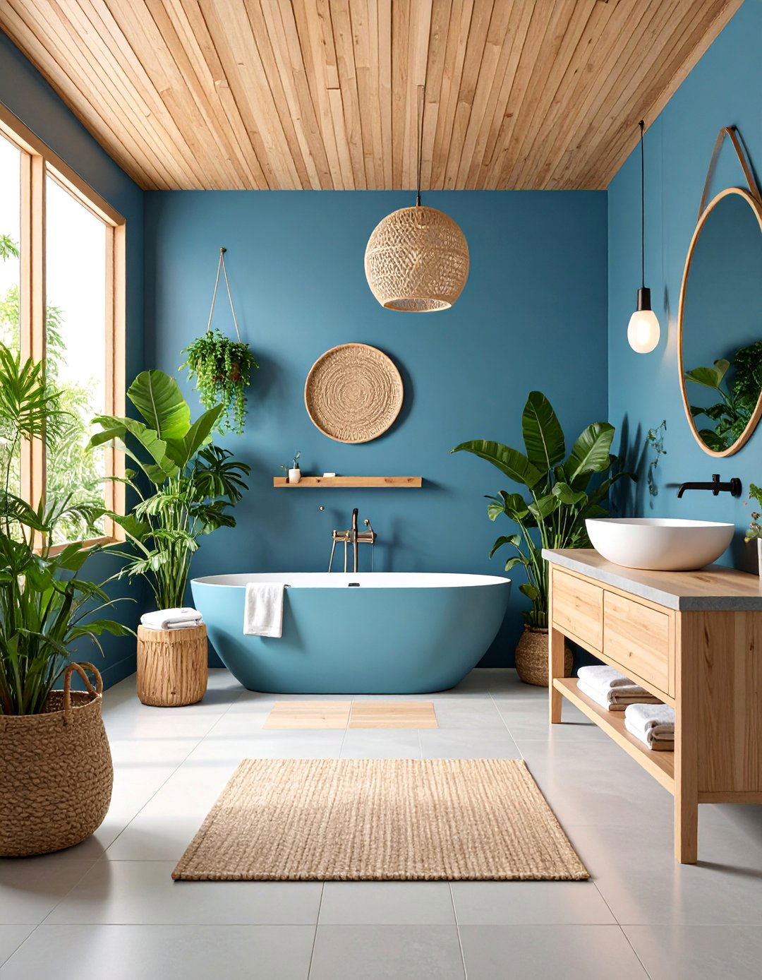 Spa Inspired Navy Bathroom with Natural Elements - 25 Navy Blue Bathroom Ideas