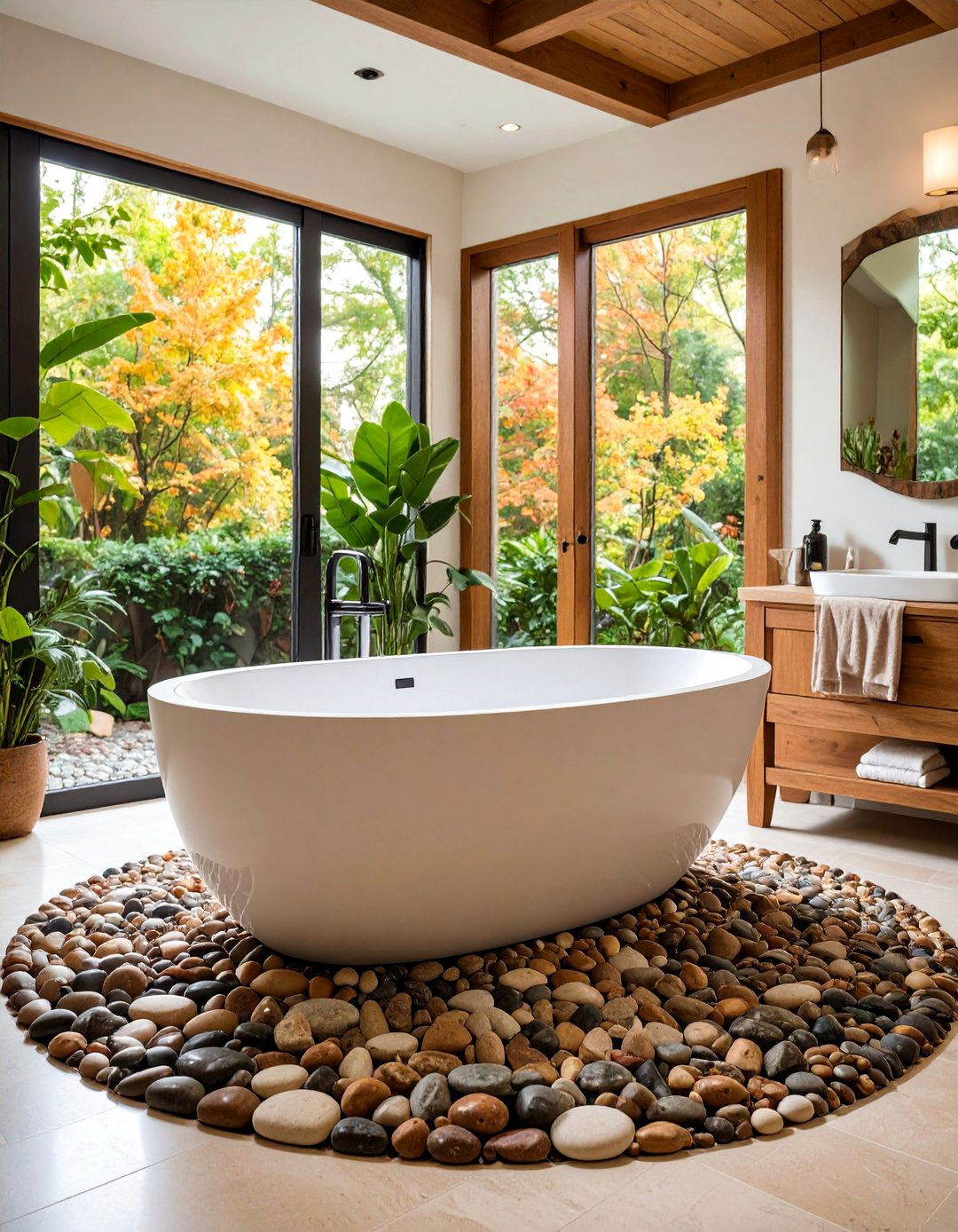 Spa Inspired Pebble Tile Surround - 25 Bathtub Surround Ideas