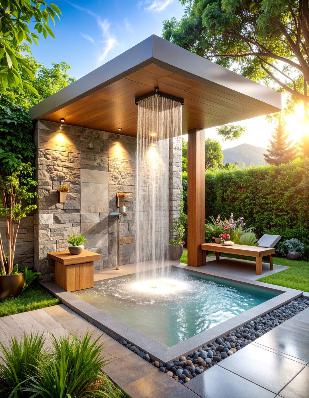 Spa Inspired Rainfall Experience - 25 Outdoor Shower Ideas