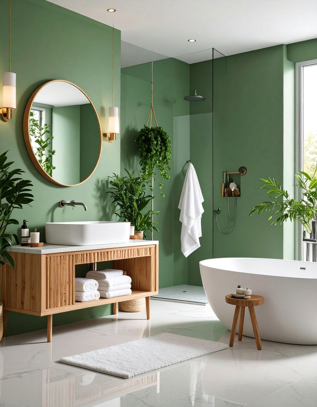Spa Inspired Sage Green Bathroom with White Fixtures - 25 Sage Green Paint Color Ideas