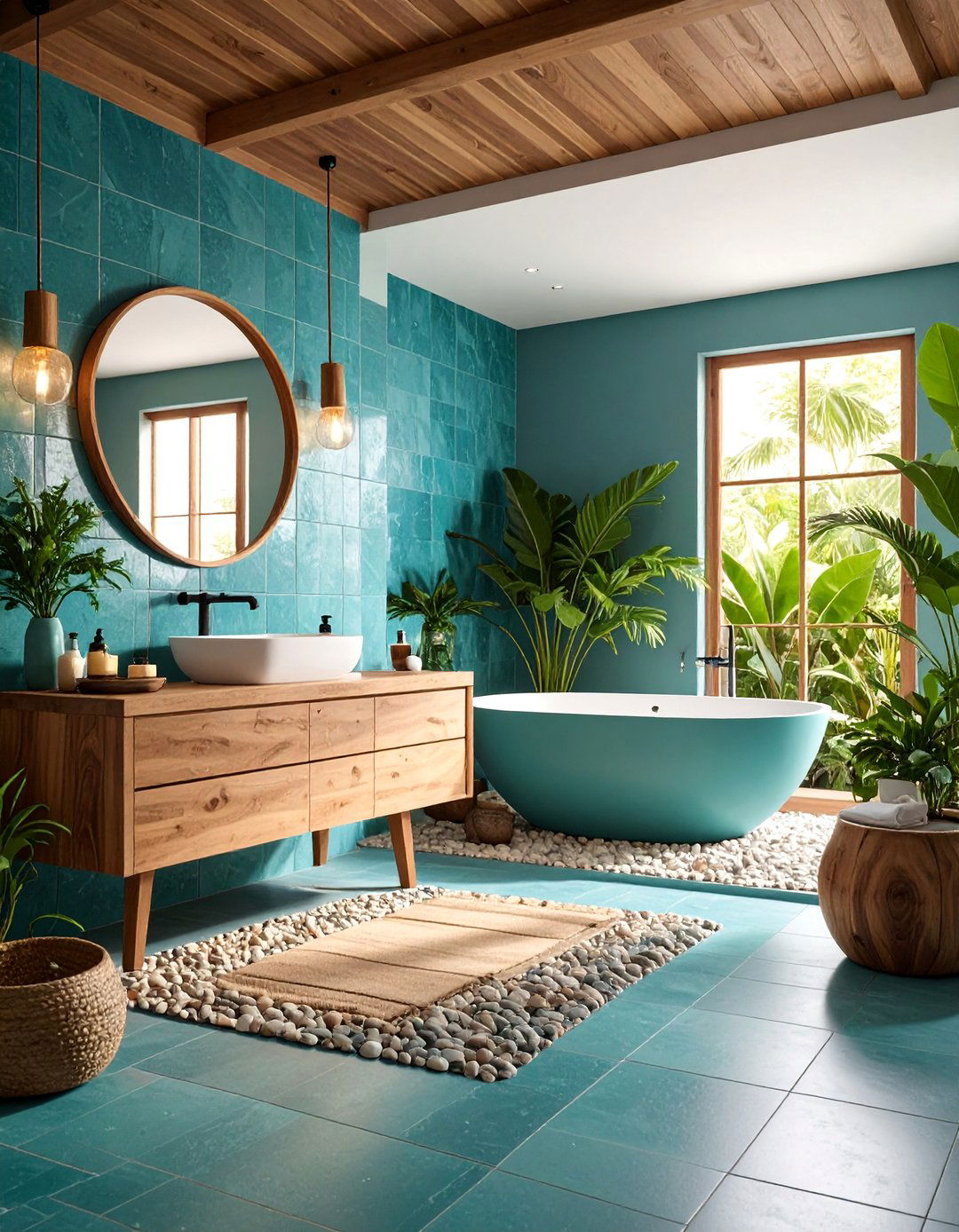 Spa Inspired Teal Stone Bathroom - 25 Teal Bathroom Ideas