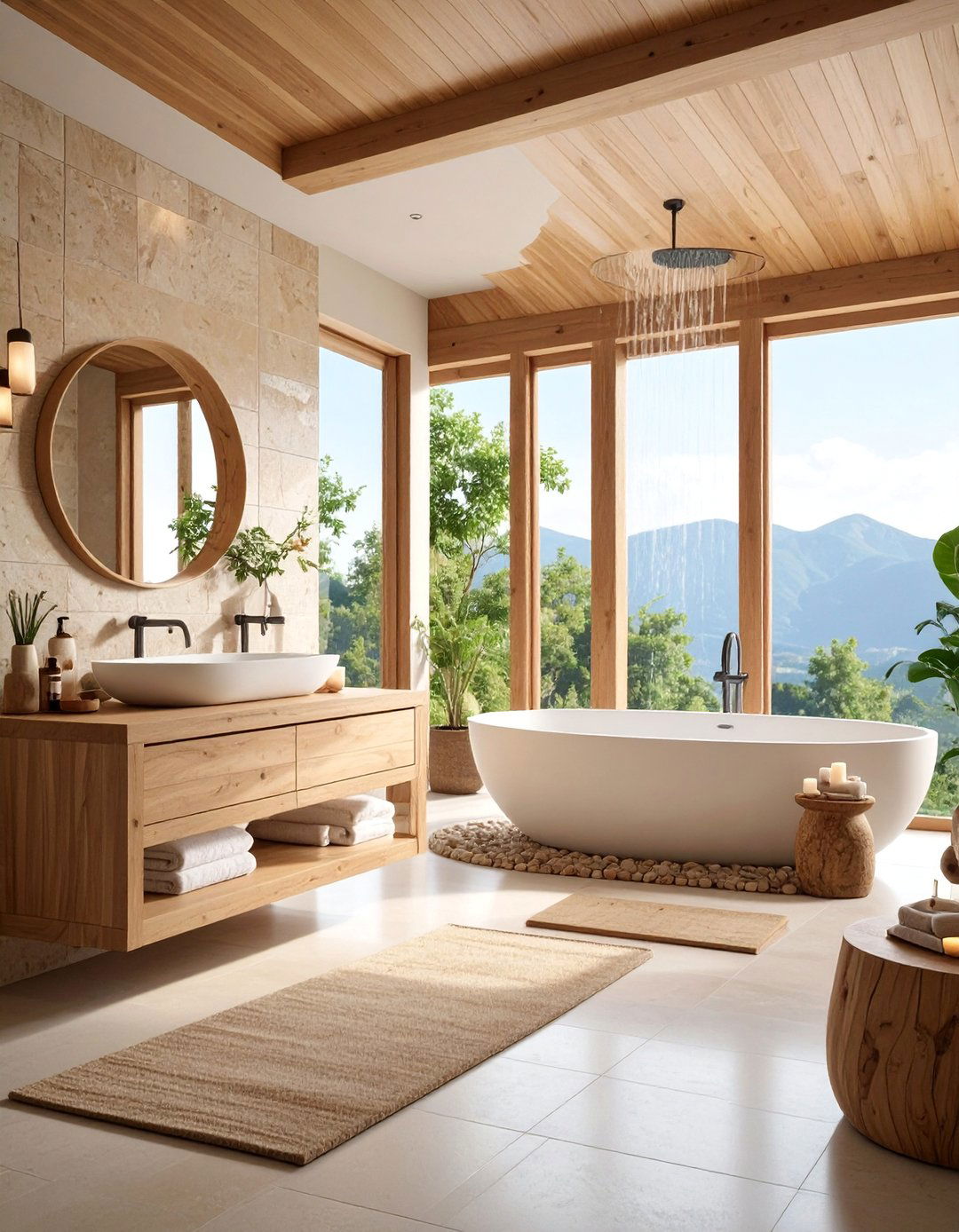 Spa Inspired Wet Room with Natural Stone - 25 Large Bathroom Ideas