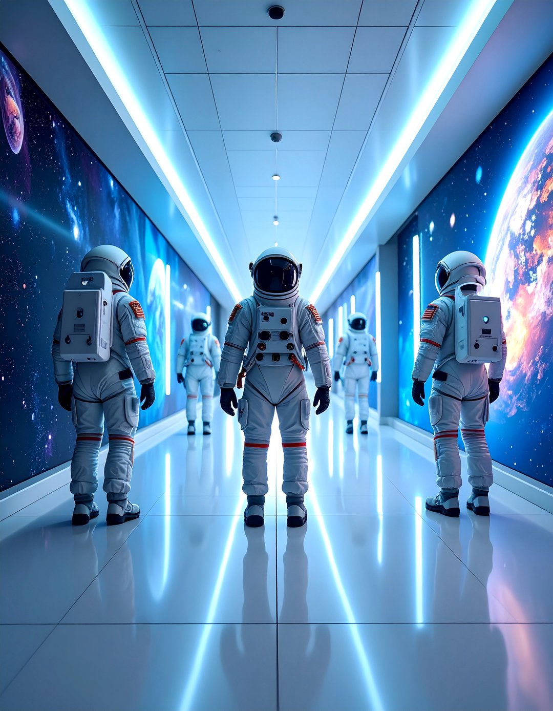 Space Exploration Mural with Astronauts and Spacecraft - 25 School Mural Ideas