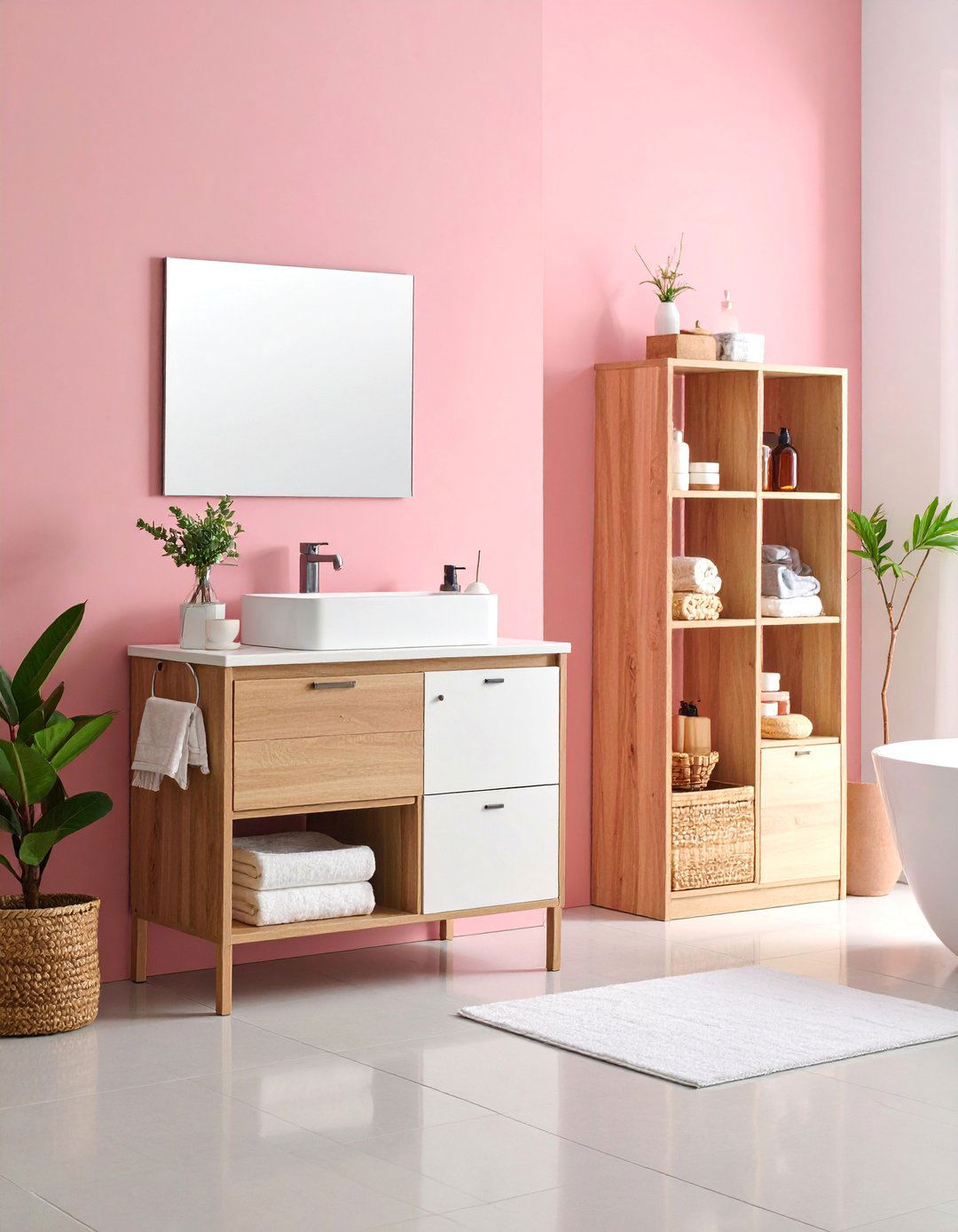 Space Saving Bathroom Cabinet with Fold Down Table - 25 Bathroom Cabinet Ideas