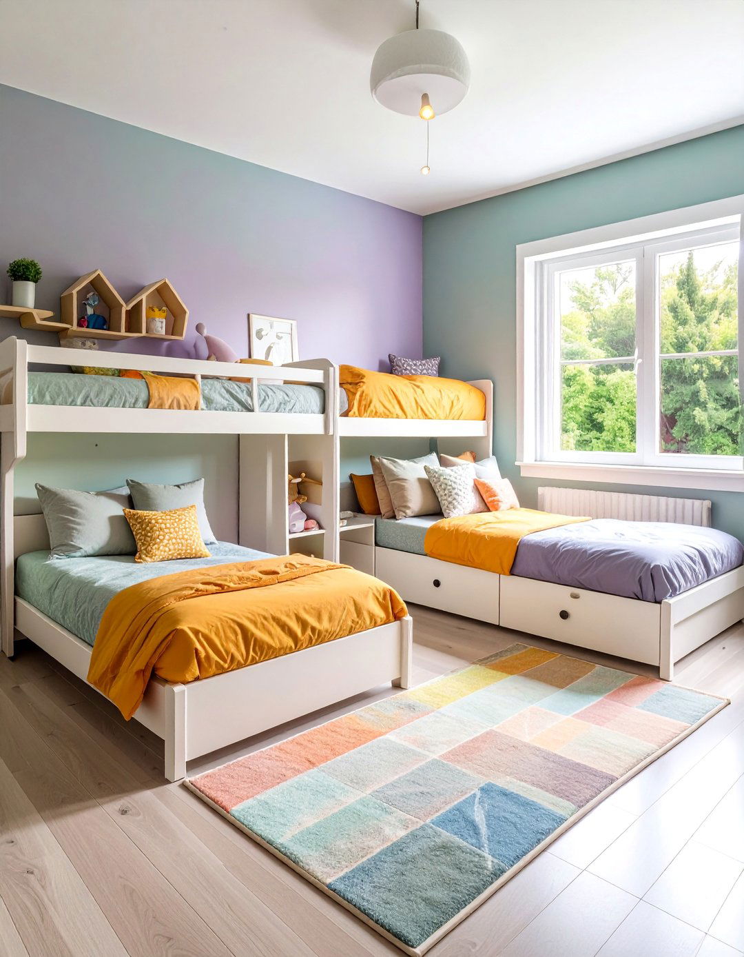Space Saving L Shaped Twin Bed Configuration - 25 Boy and Girl Shared Small Room Ideas