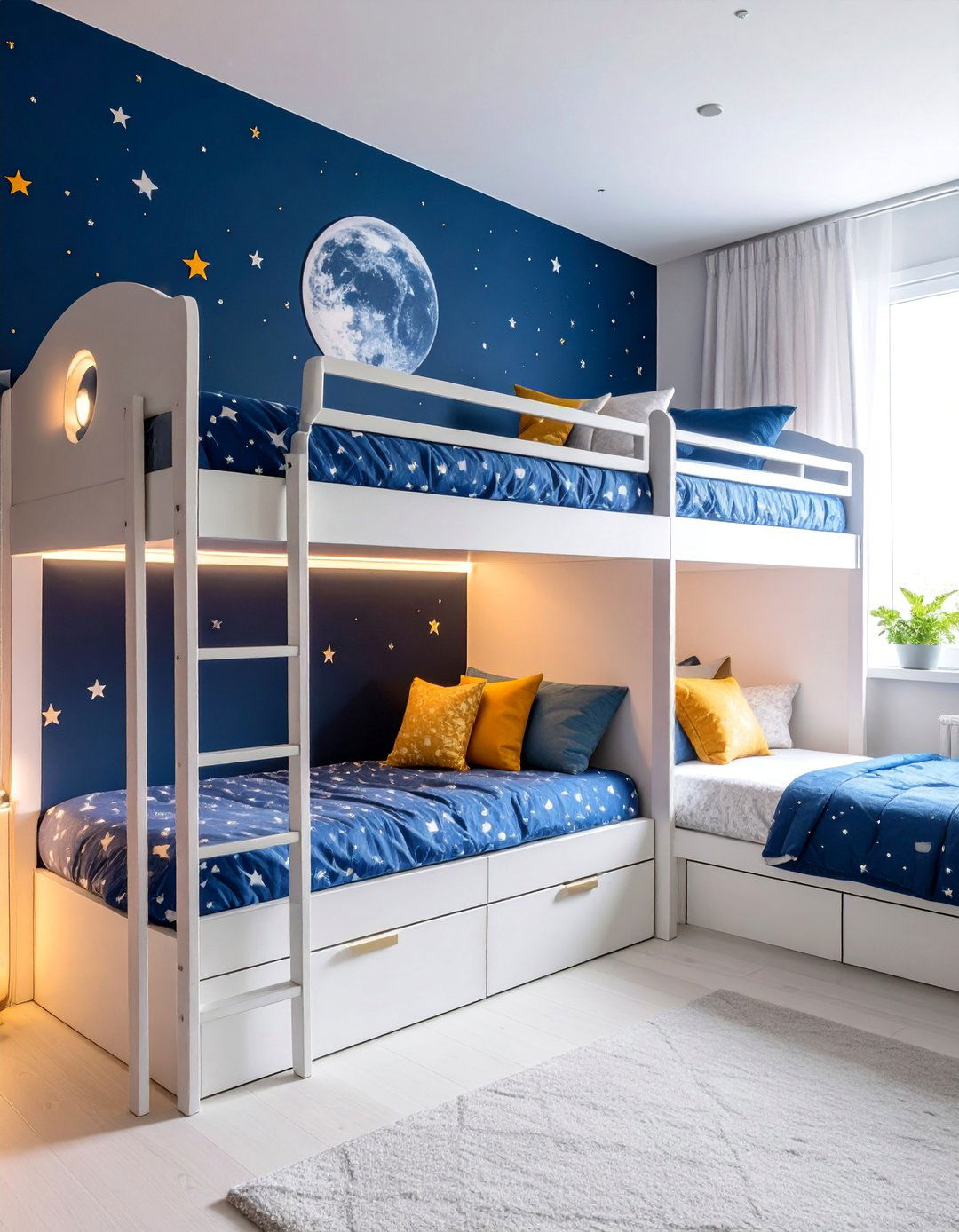 Space Themed Celestial Bunk Room with Cosmic Details - 25 bunk room ideas