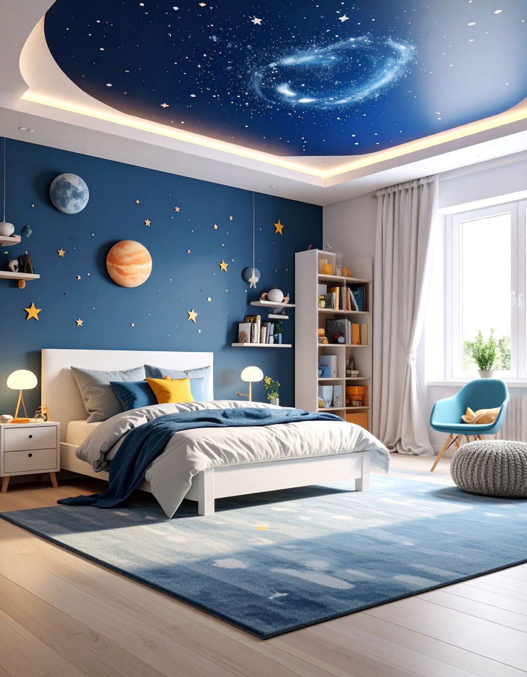 Space Themed Room with Galaxy Lighting - 25 Shared Kids' Room Design Ideas