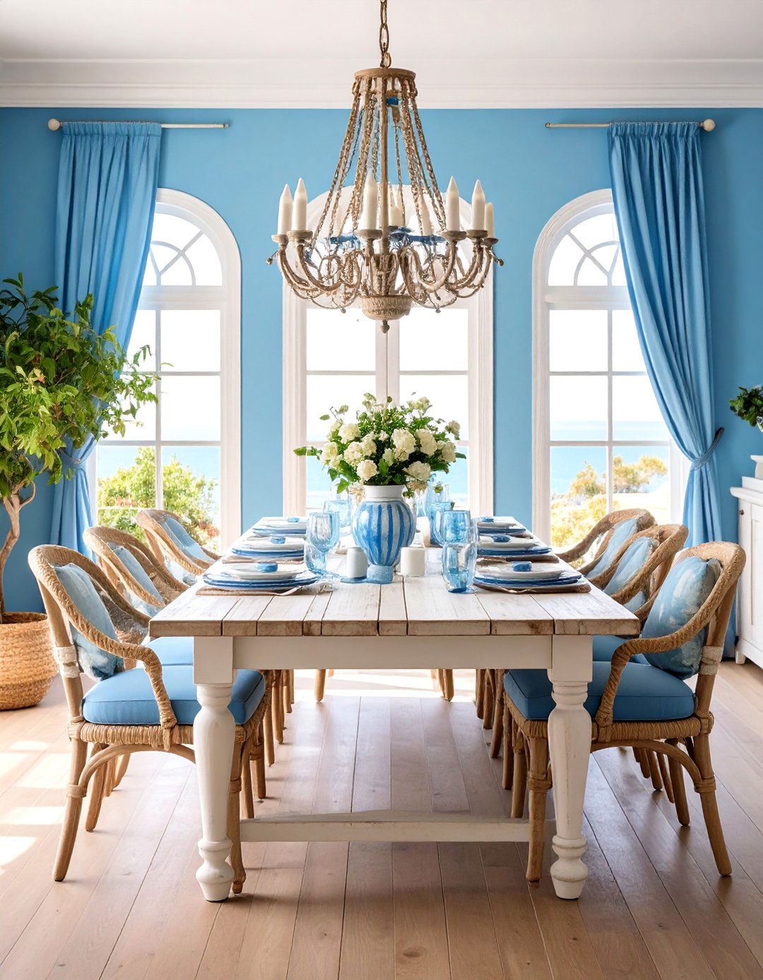 Spanish Coastal Dining Room with Blue and White Maritime Theme - 25 spanish style dining room ideas