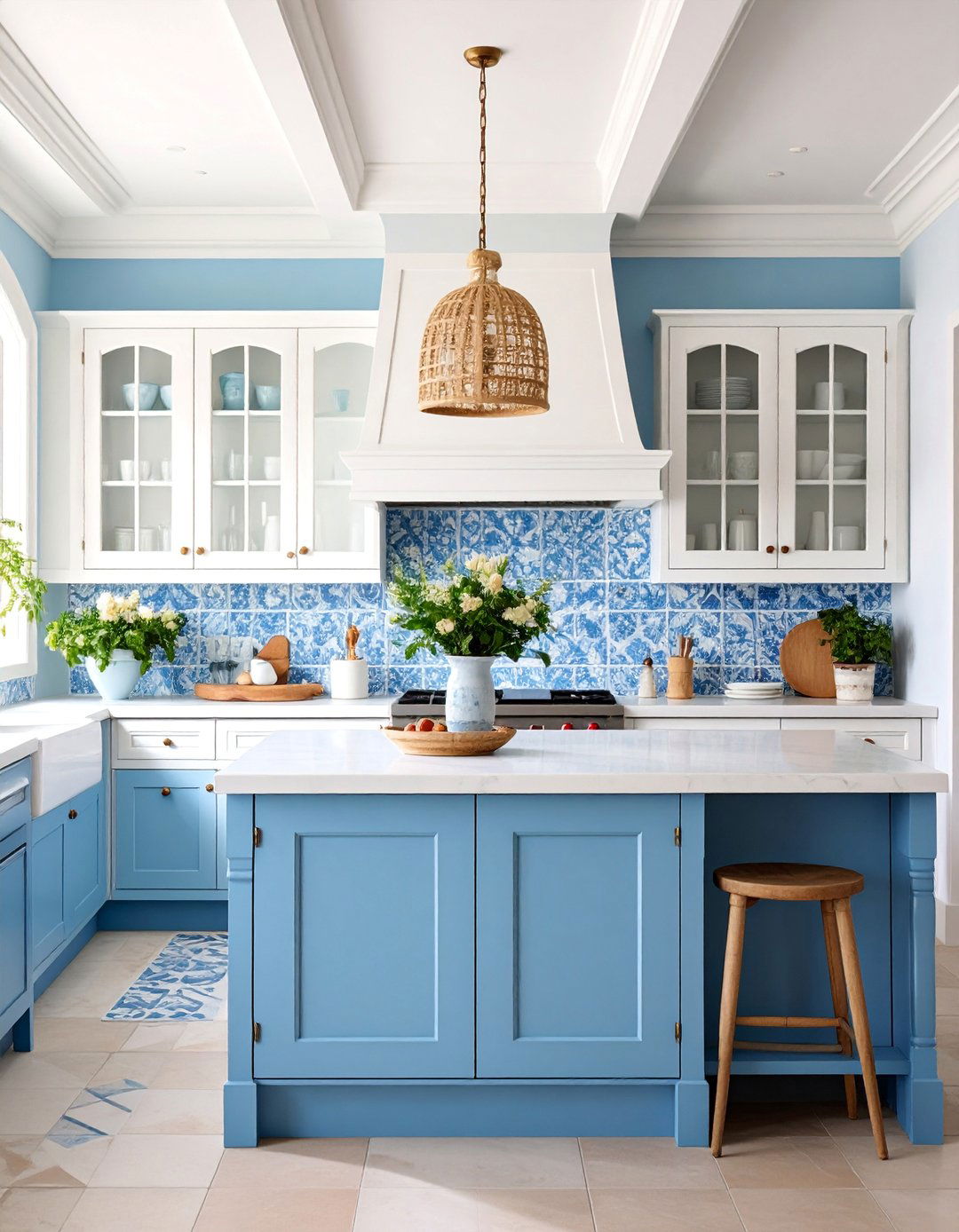 Spanish Coastal Kitchen with Blue and White Color Scheme - 25 Spanish Style Kitchen Ideas