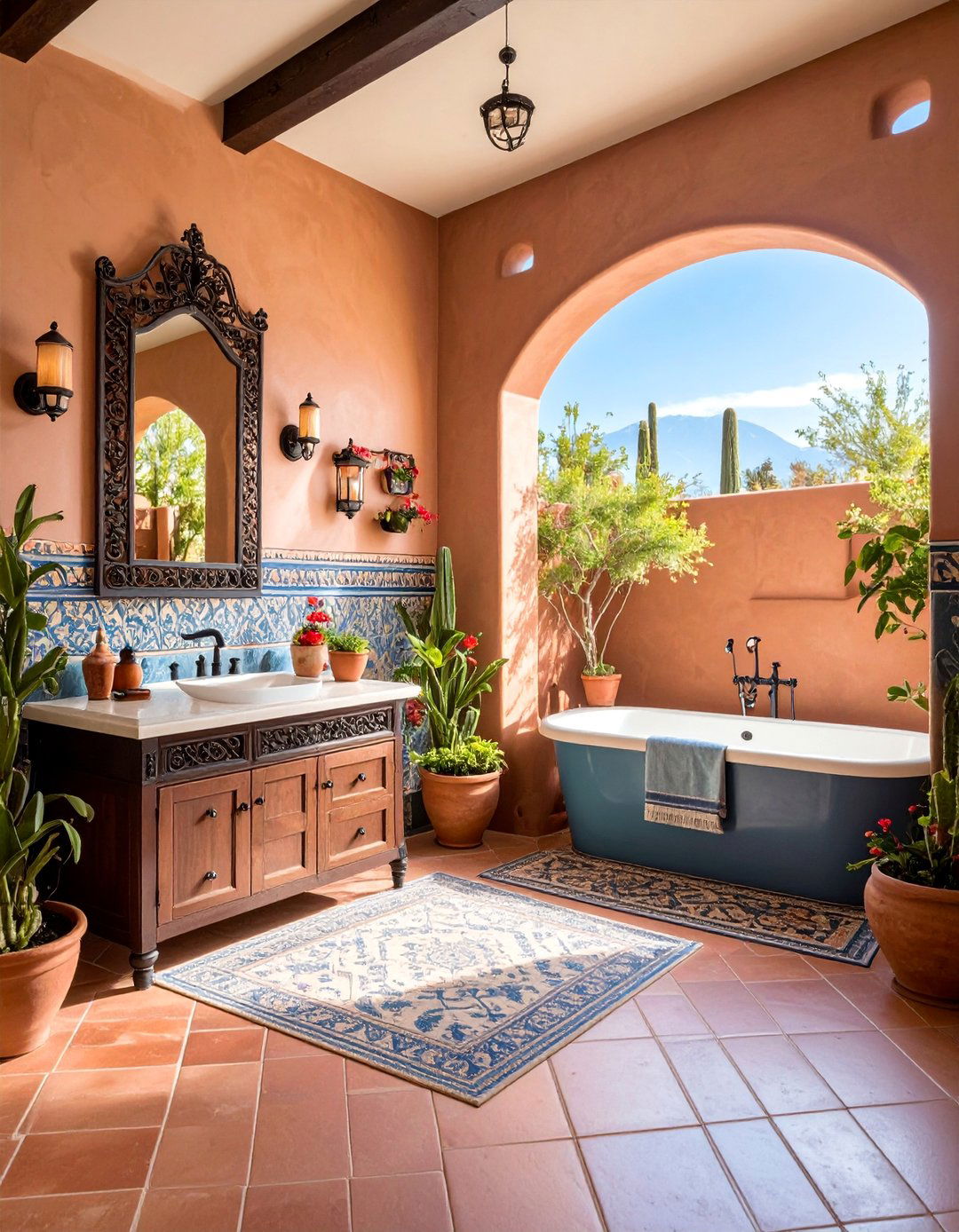 Spanish Colonial Bathroom with Black Wrought Iron Accents - 25 Bathroom With Black Fixtures