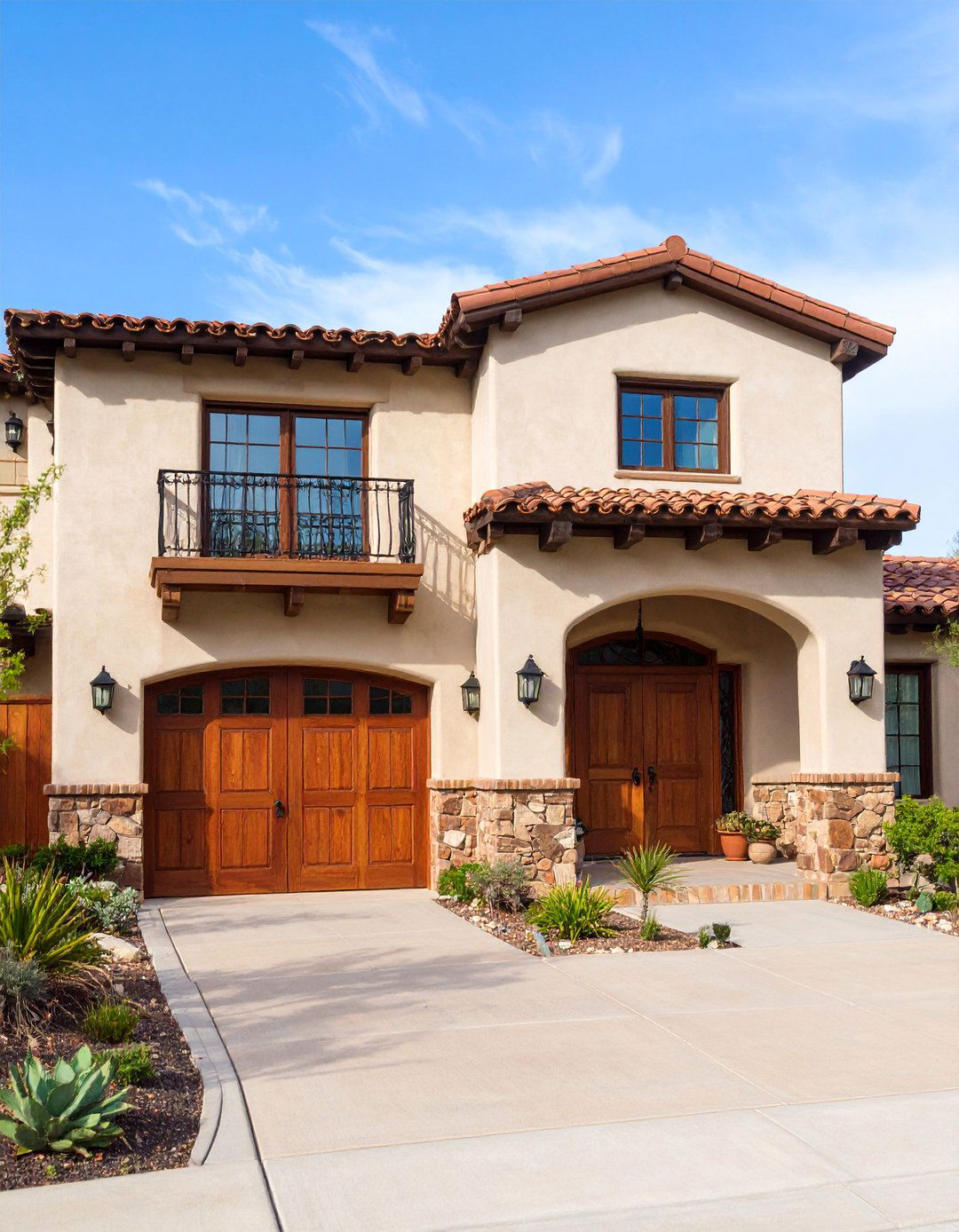 Spanish Colonial Cream Adobe with Brown Tile Roof - 25 Cream and Brown House Exterior Ideas