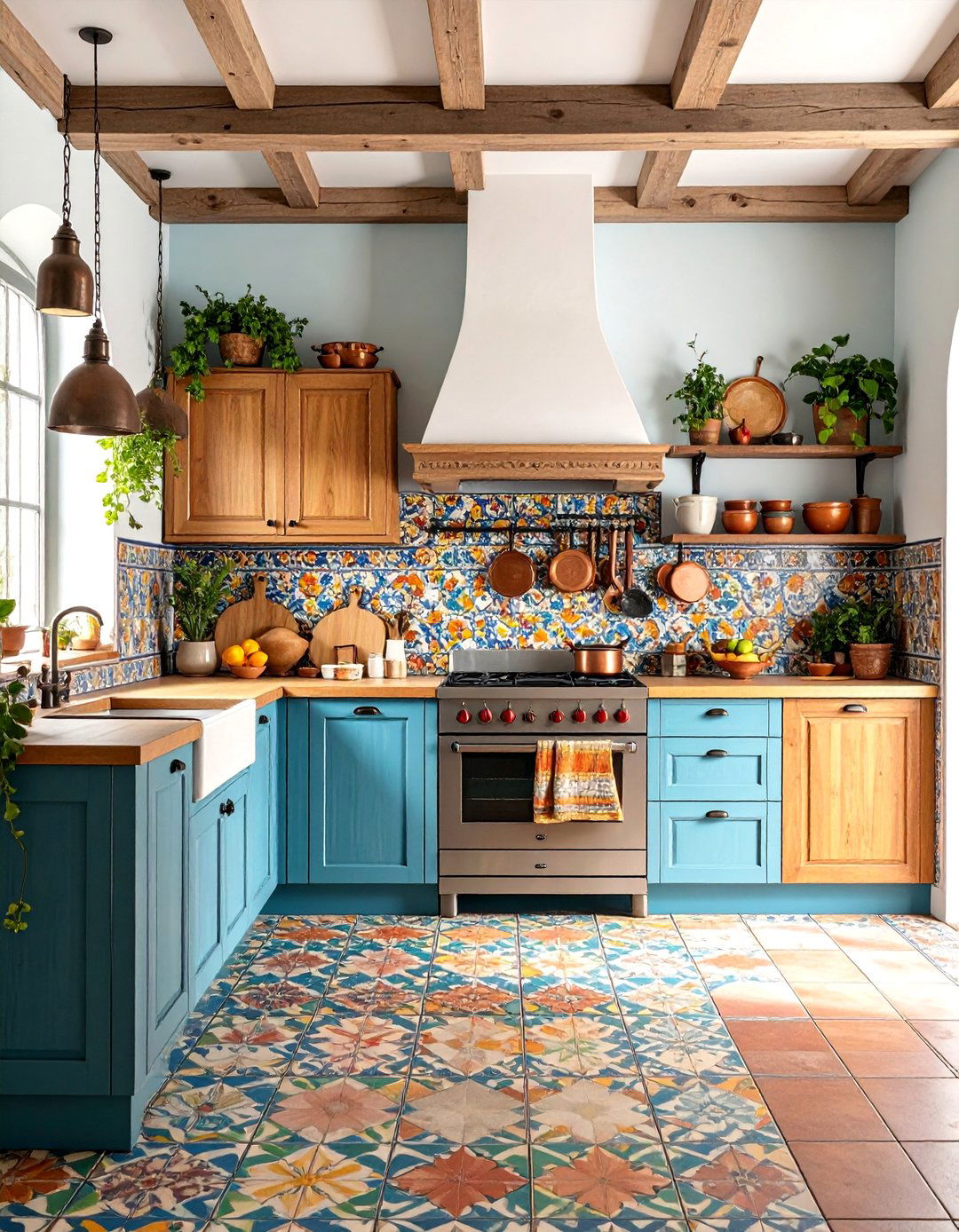 Spanish Courtyard Kitchen with Mosaic Backsplash - 25 Mediterranean Interior Design Ideas