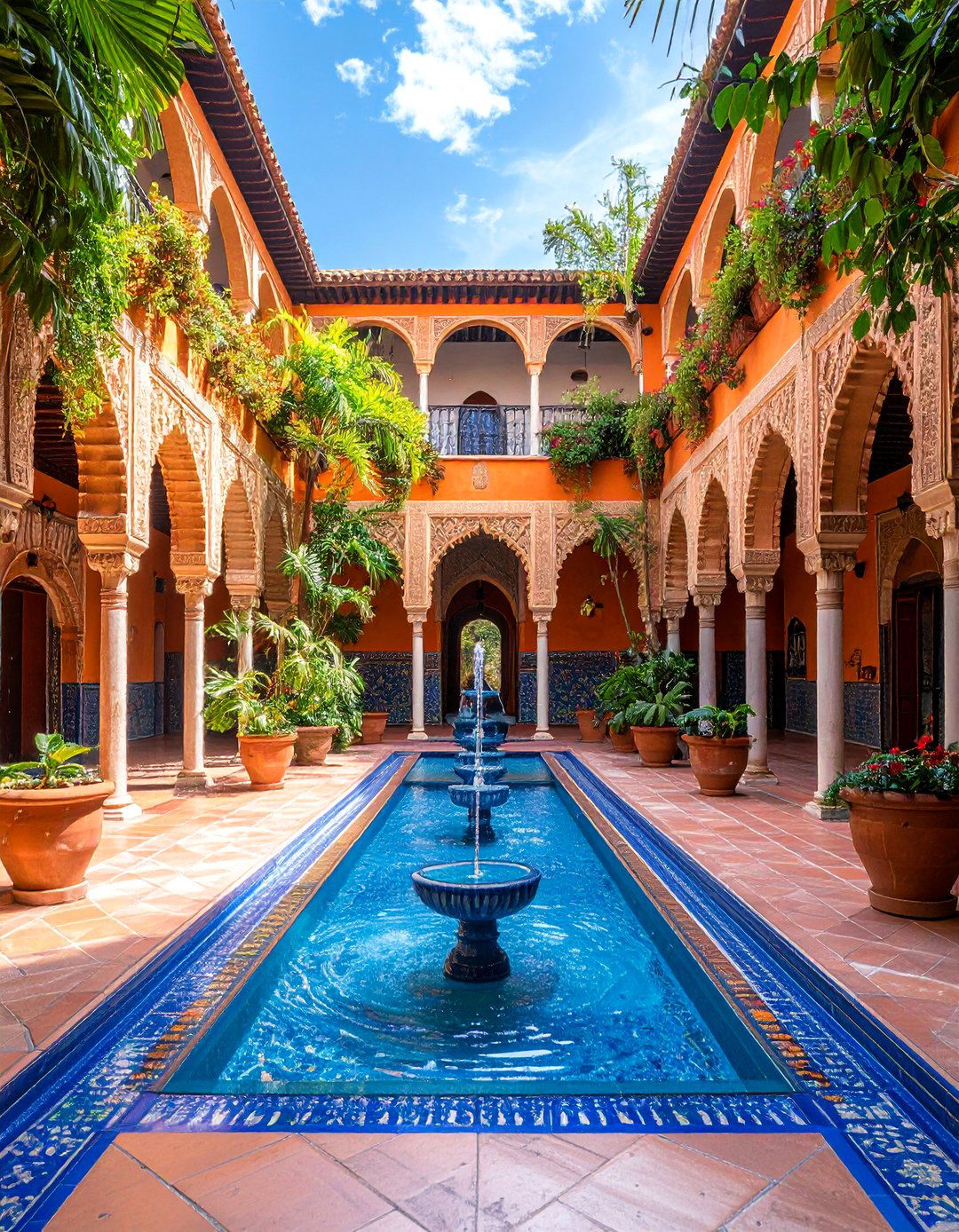 Spanish Courtyard with Art and Sculpture Integration - 25 Spanish Courtyard Ideas