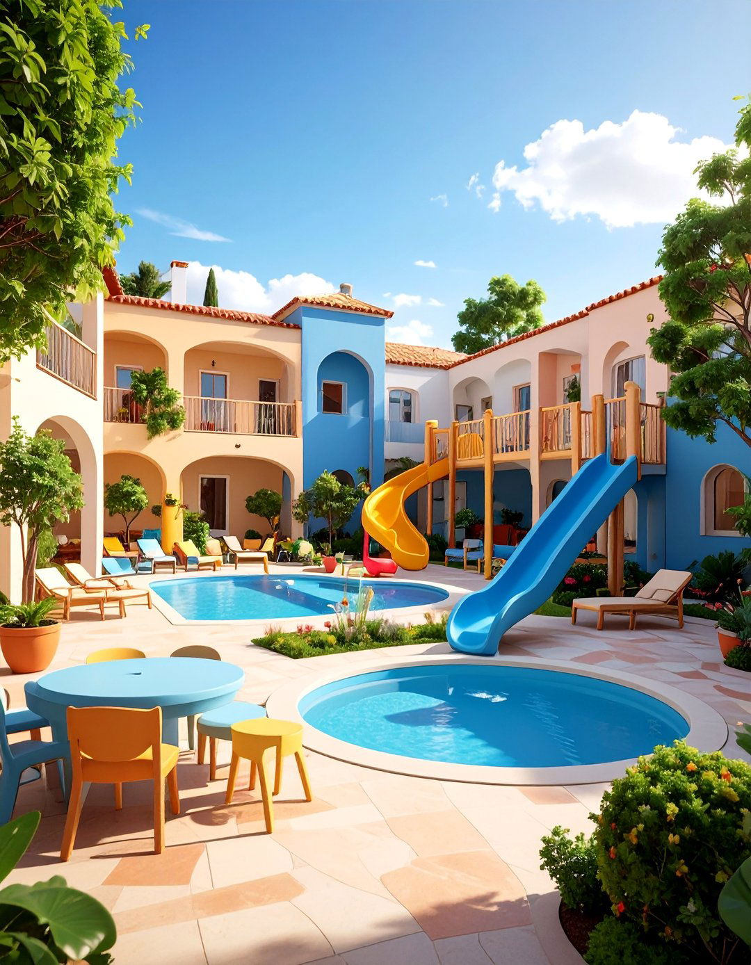 Spanish Courtyard with Childrens Play Integration - 25 Spanish Courtyard Ideas