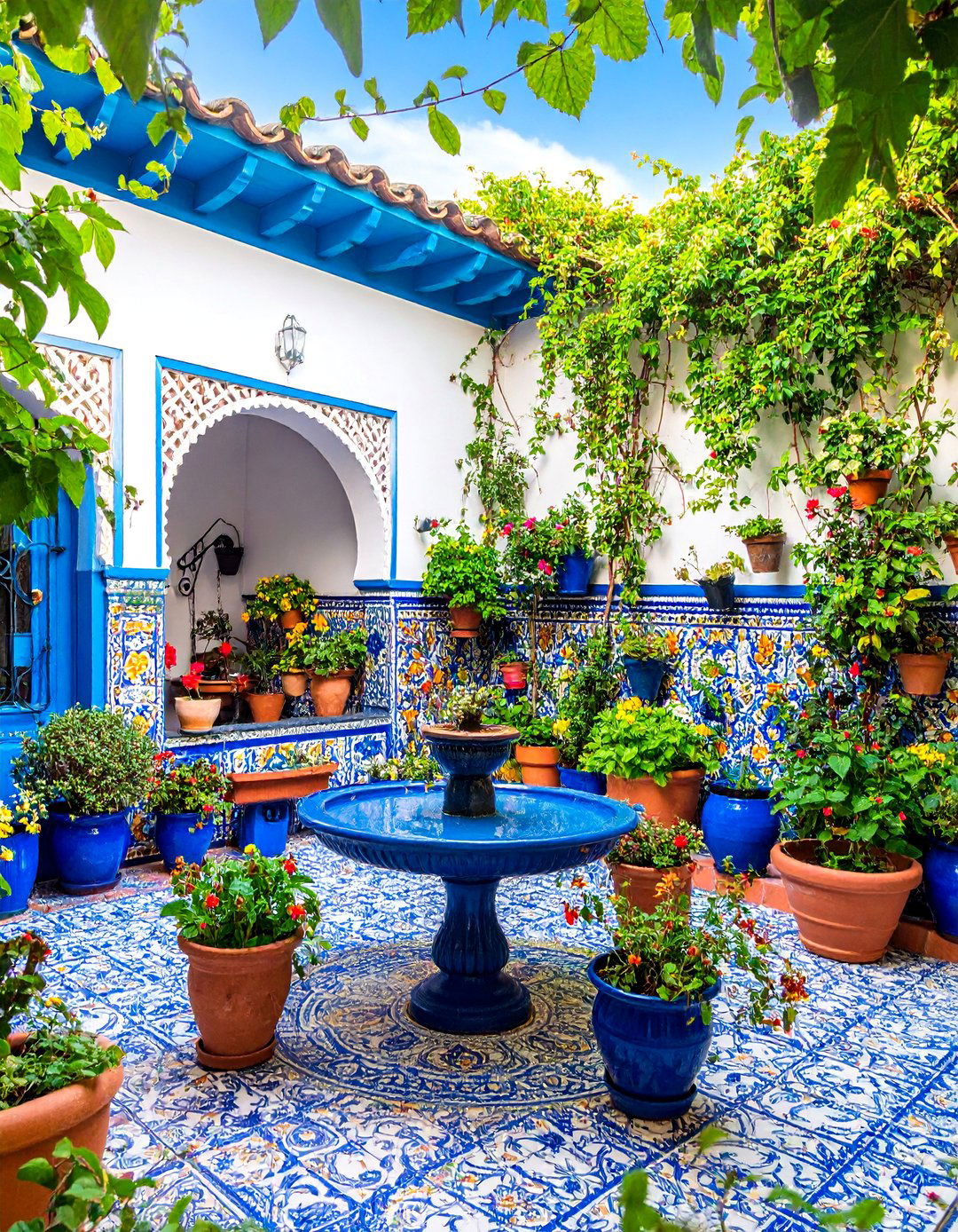Spanish Courtyard with Fountain Features - 25 Luxury Outdoor Kitchen Ideas
