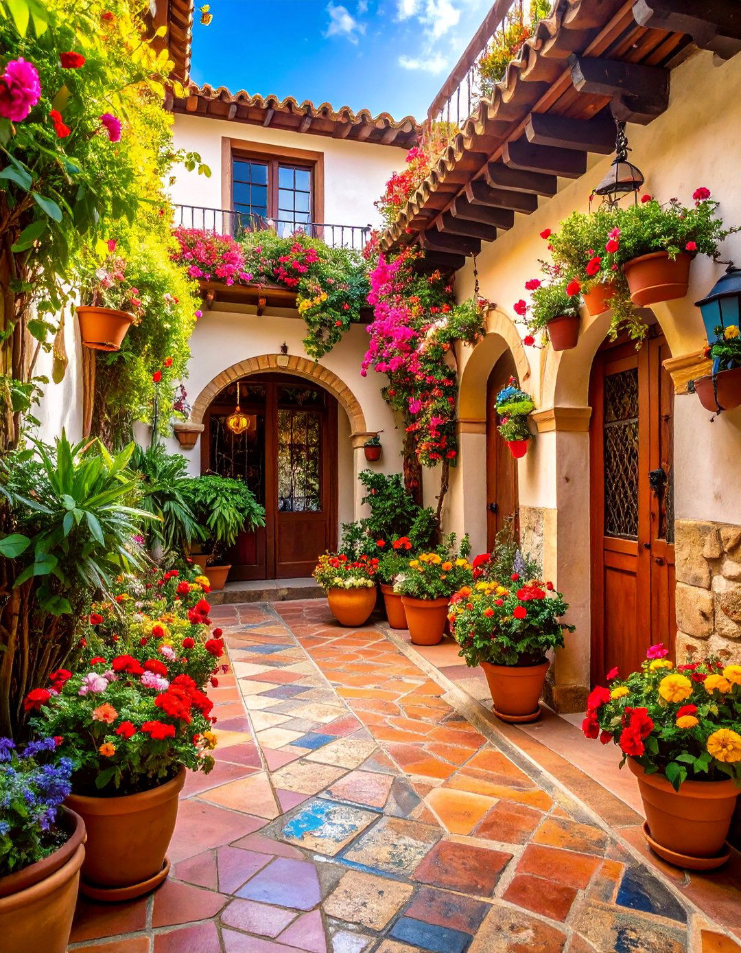 Spanish Courtyard with Seasonal Flower Displays - 25 Spanish Courtyard Ideas