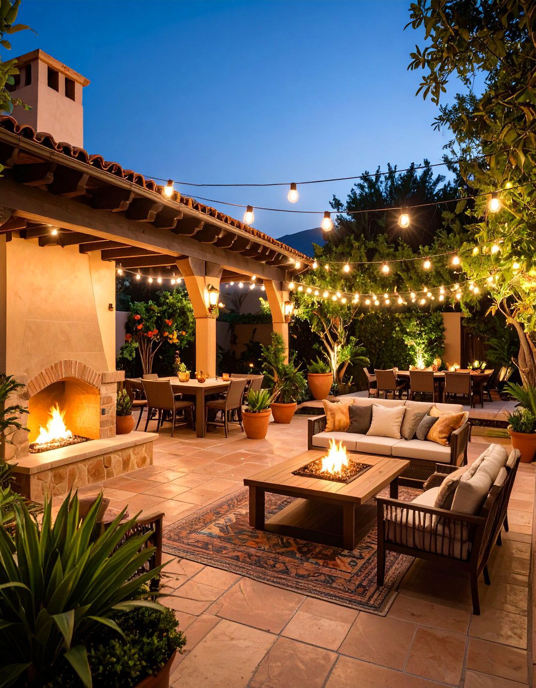 Spanish Entertainment Courtyard with Fire Features - 25 Spanish Courtyard Ideas