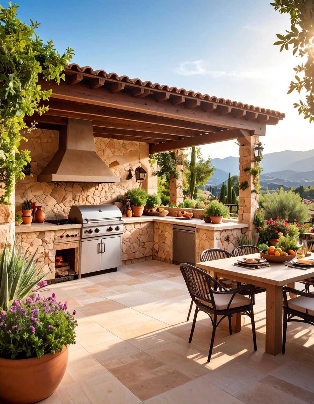 Spanish Mediterranean Outdoor Kitchen and Dining - 25 Spanish Mediterranean House Ideas