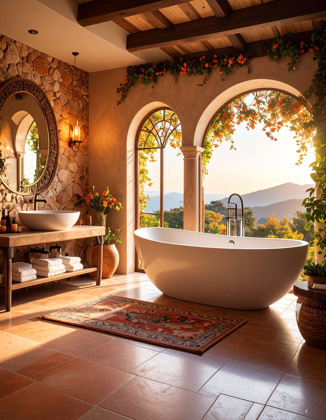 Spanish Modern Bathroom with Natural Stone - 25 Spanish Modern Interior Design Ideas