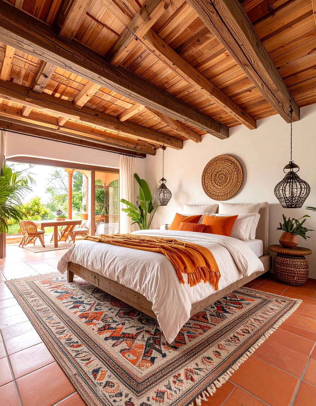 Spanish Modern Bedroom with Exposed Beam Ceiling - 25 Spanish Modern Interior Design Ideas