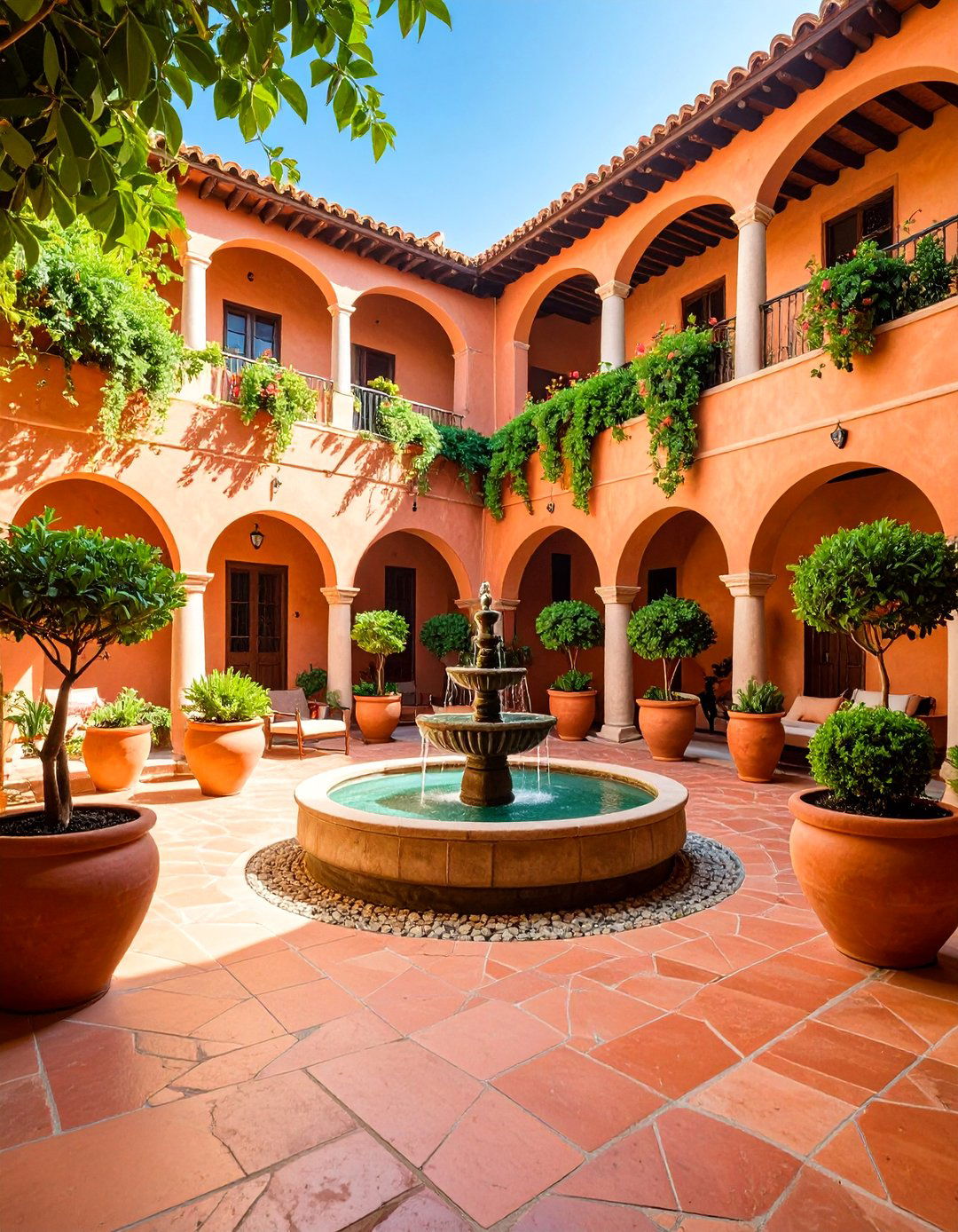 Spanish Modern Courtyard with Water Feature - 25 Spanish Modern Interior Design Ideas