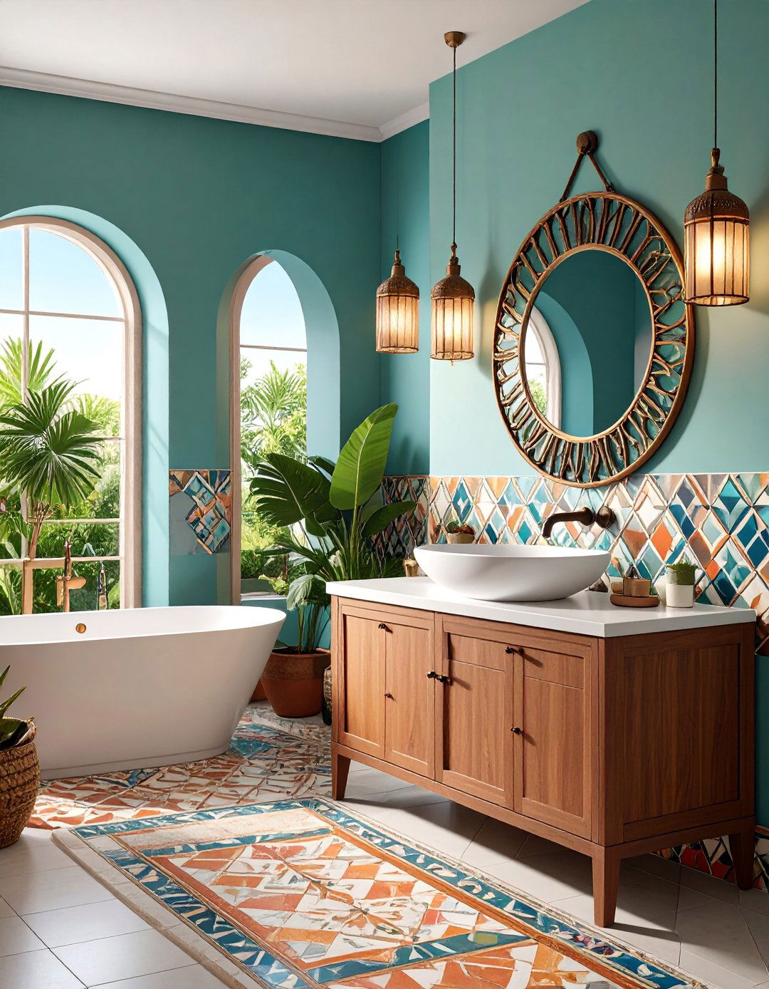 Spanish Modern Powder Room with Patterned Tiles - 25 Spanish Modern Interior Design Ideas