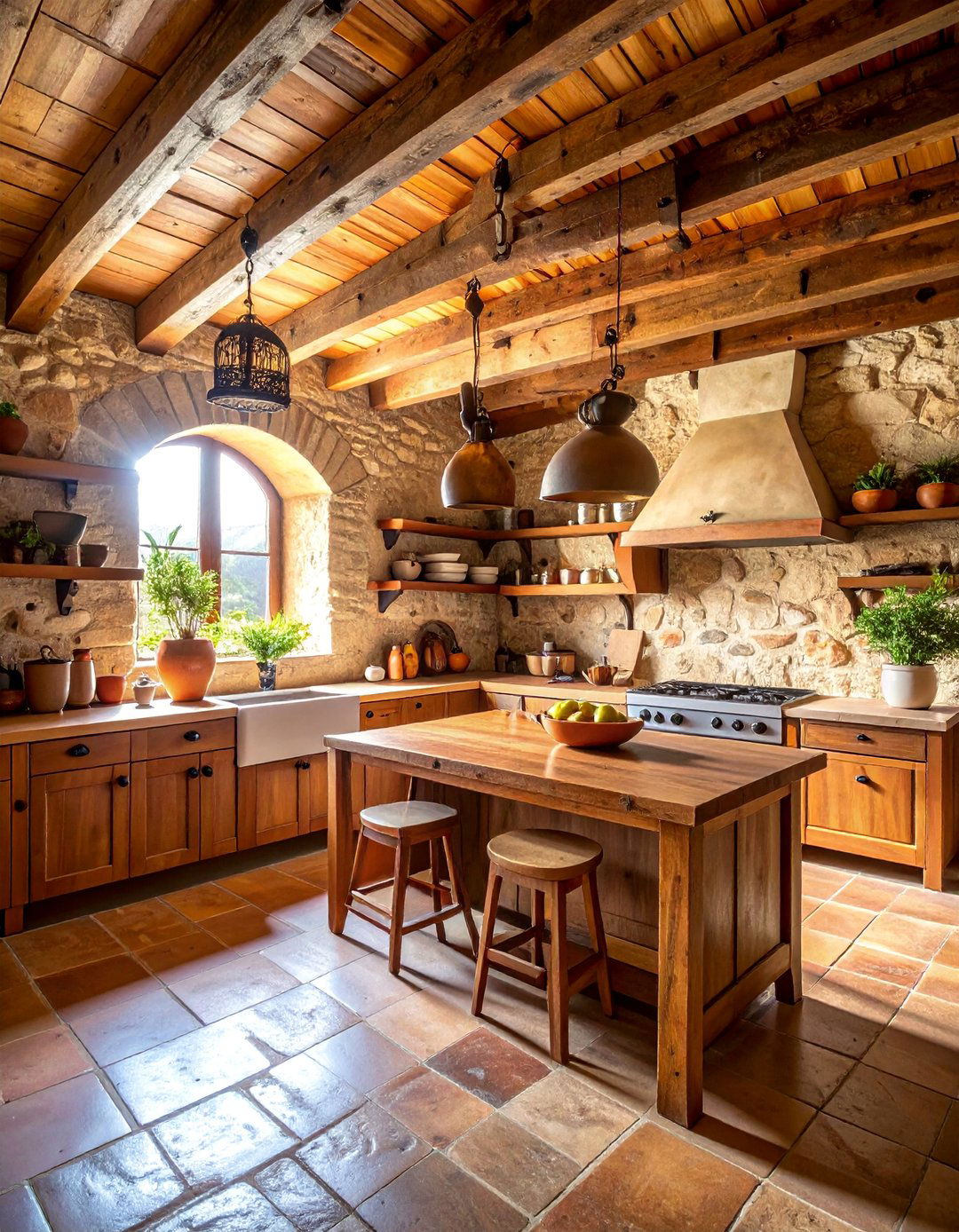 Spanish Monastery Kitchen with Stone and Timber Construction - 25 Spanish Style Kitchen Ideas