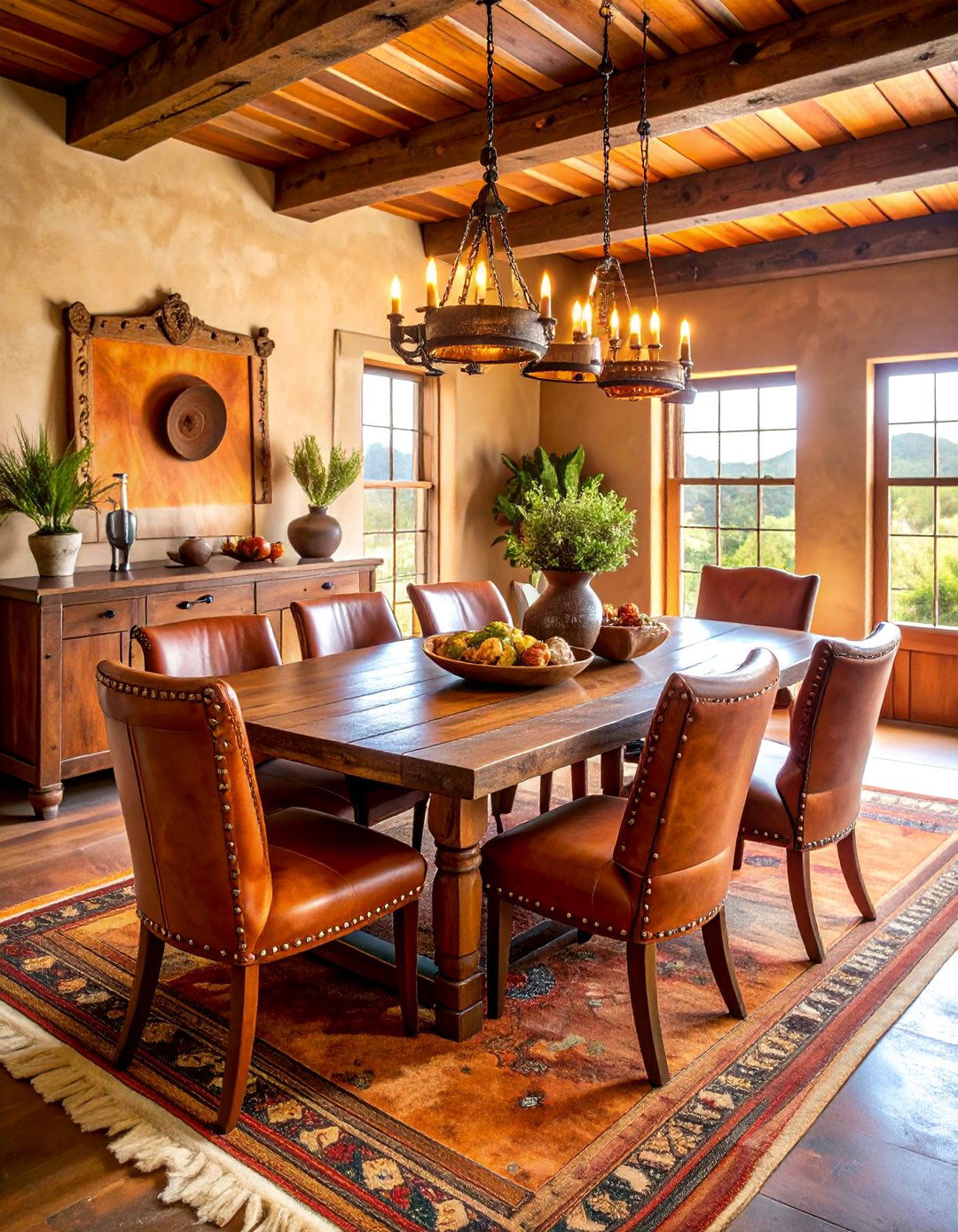 Spanish Ranch Style Dining Room with Leather and Cowhide Accents - 25 spanish style dining room ideas