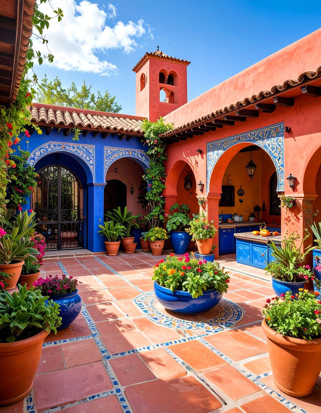 Spanish Revival Stucco Outdoor Kitchen with Colorful Tiles - 25 Stucco Outdoor Kitchen Ideas