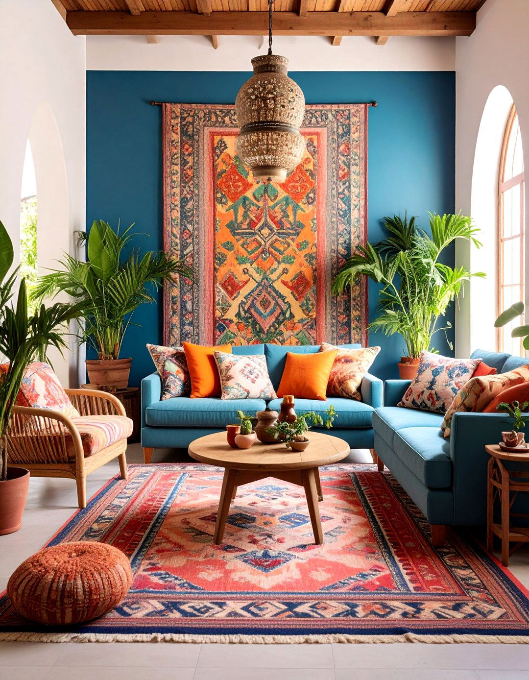 Spanish Style Living Room with Colorful Textiles - 25 Spanish Style Living Room Ideas
