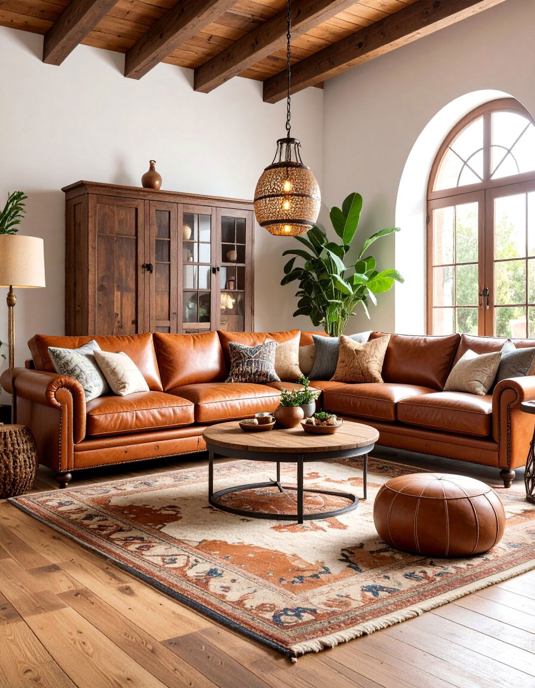Spanish Style Living Room with Leather Seating - 25 Spanish Style Living Room Ideas