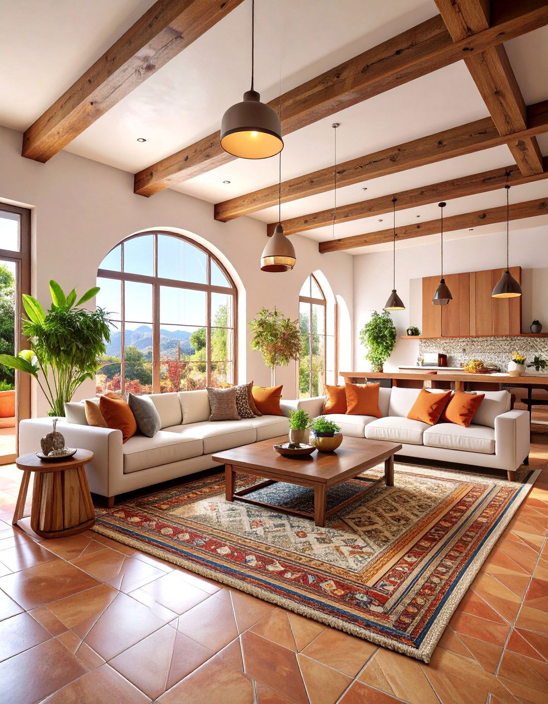 Spanish Style Living Room with Modern Lighting - 25 Spanish Style Living Room Ideas