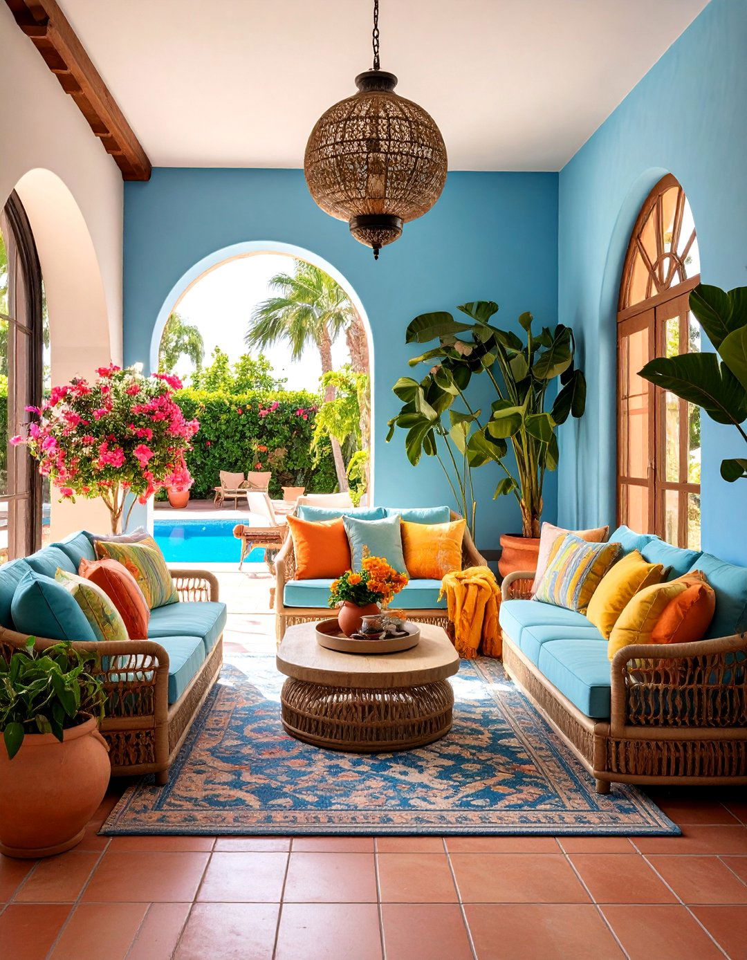 Spanish Style Living Room with Outdoor Connection - 25 Spanish Style Living Room Ideas
