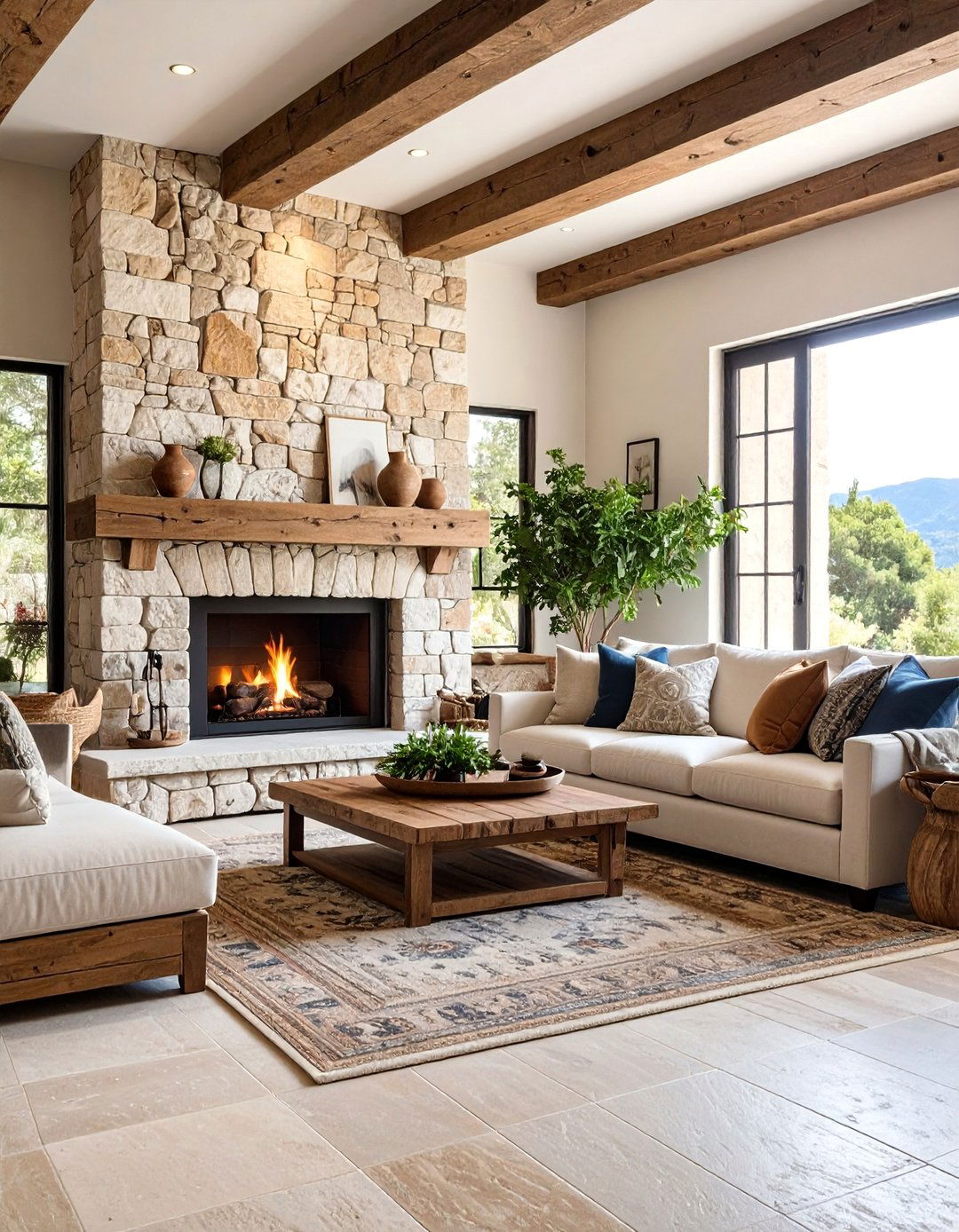 Spanish Style Living Room with Stone Accents - 25 Spanish Style Living Room Ideas