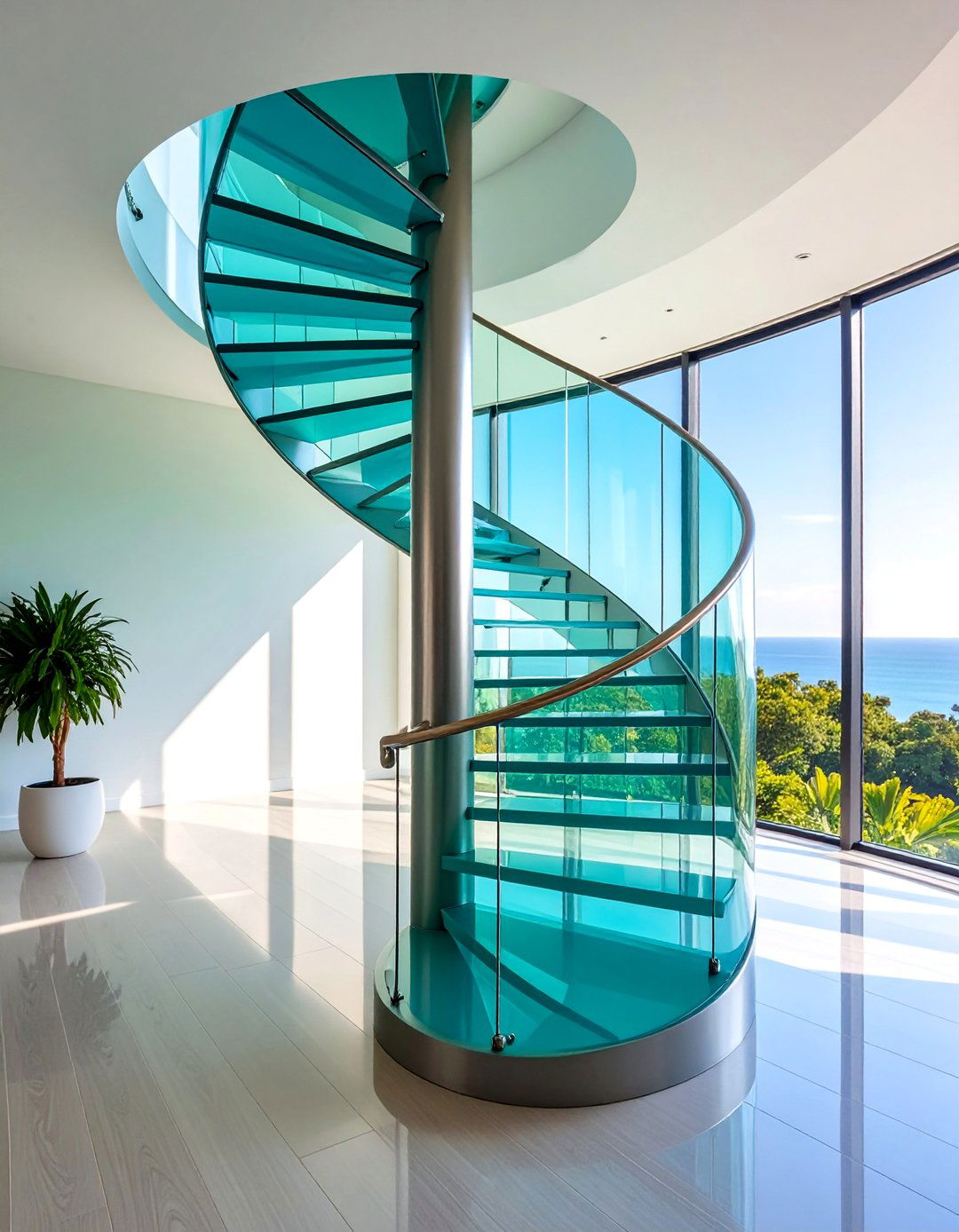 Spiral Glass Staircase with Central Support - 25 Modern Staircases