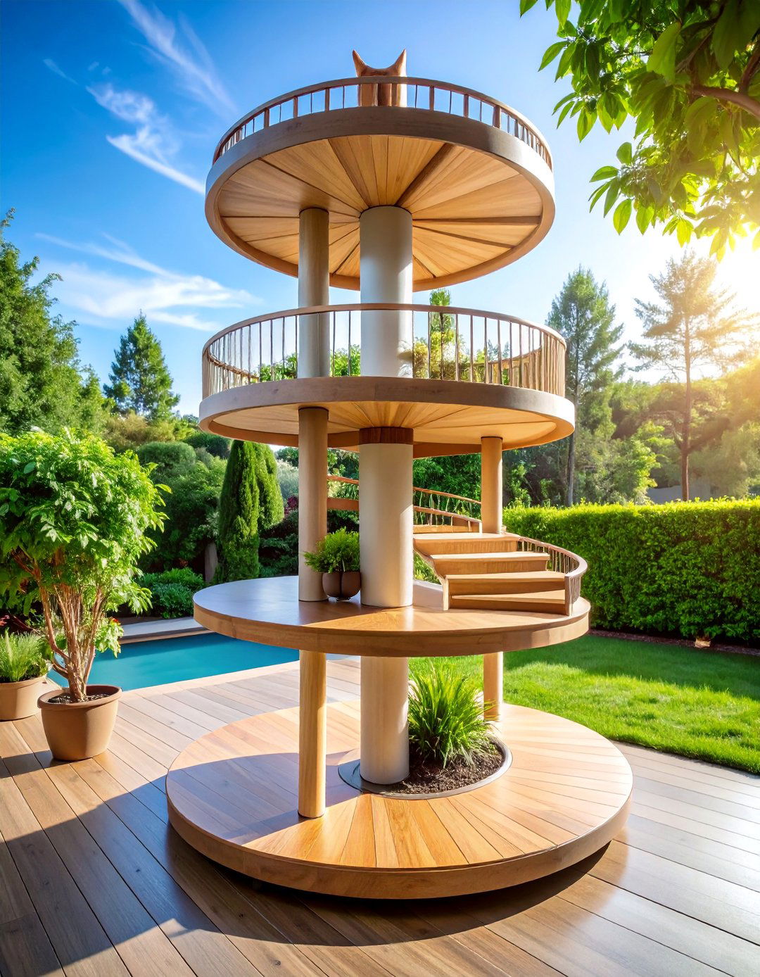 Spiral Staircase Cat Tower Design - 25 Outdoor Cat Tree Ideas