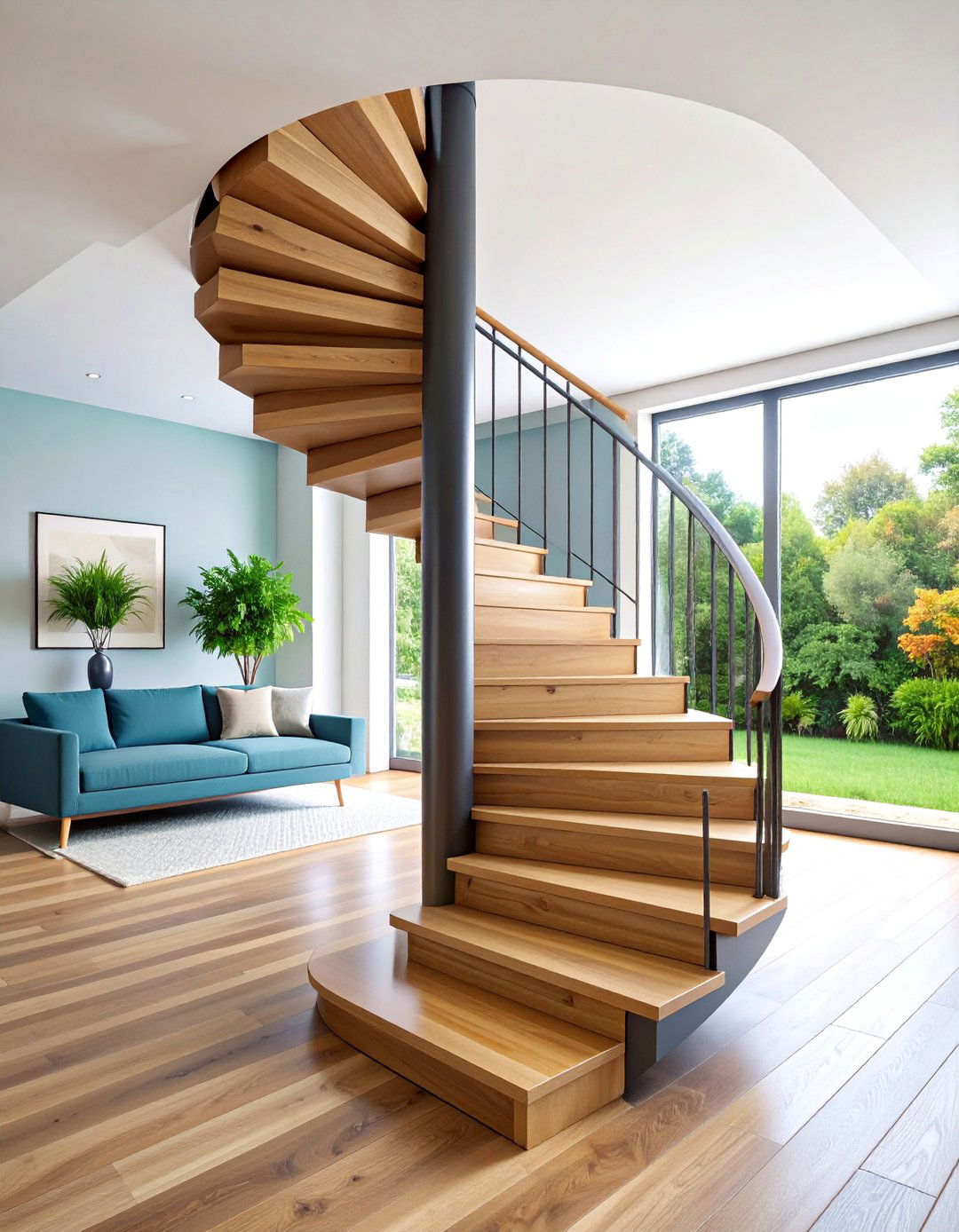 Spiral Staircase with Alternating Tread Materials - 25 Staircase Ideas