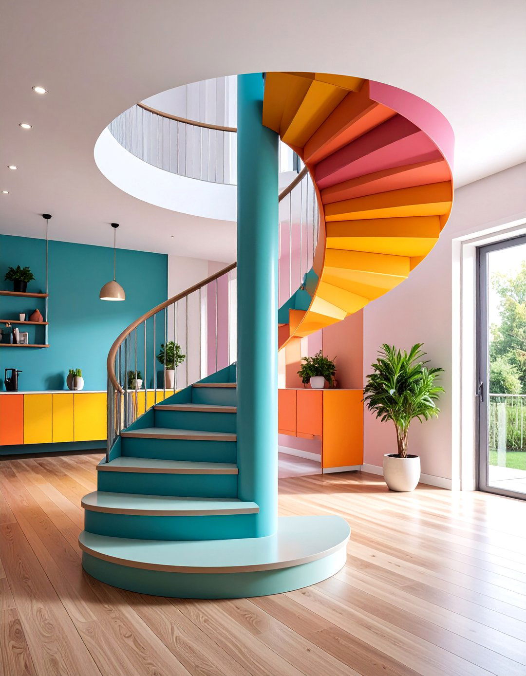 Spiral Staircase with Storage Integration in Central Column - 25 Staircase Ideas